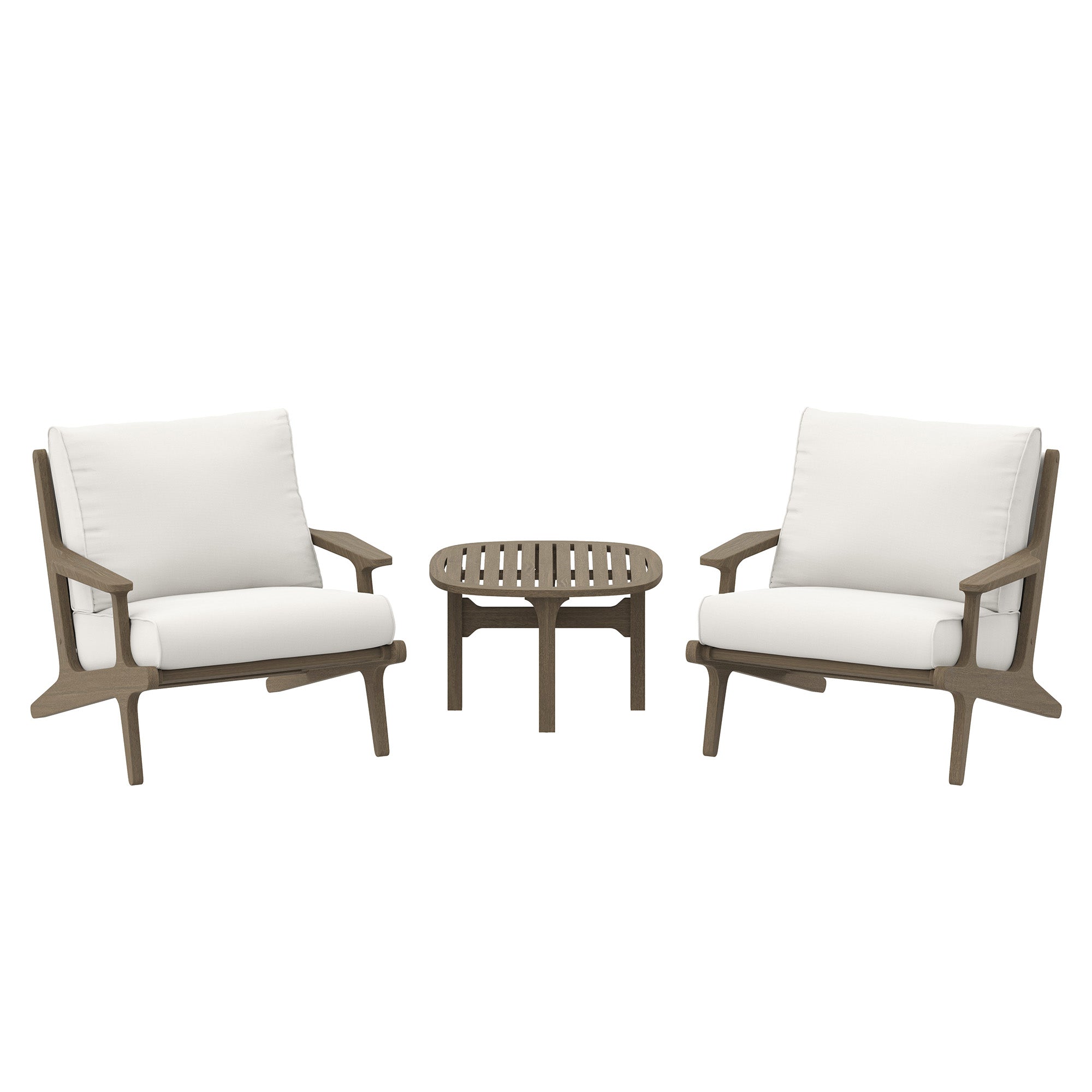 Saratoga 3-Piece Outdoor Patio Teak Wood Furniture Set with Lounge Chairs and Side Table, Weathered Gray White
