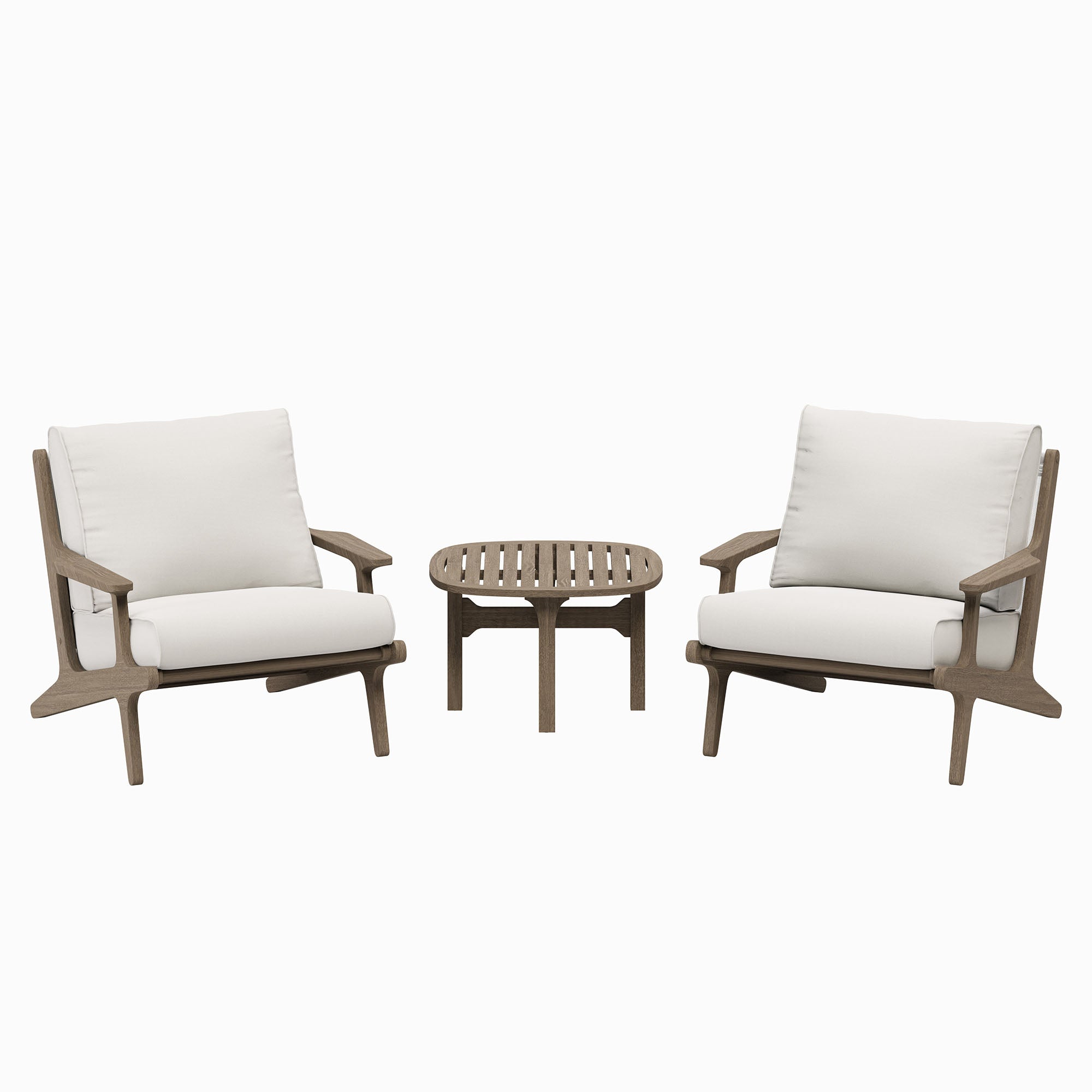 Saratoga 3-Piece Outdoor Patio Teak Wood Furniture Set with Lounge Chairs and Side Table, Weathered Gray White