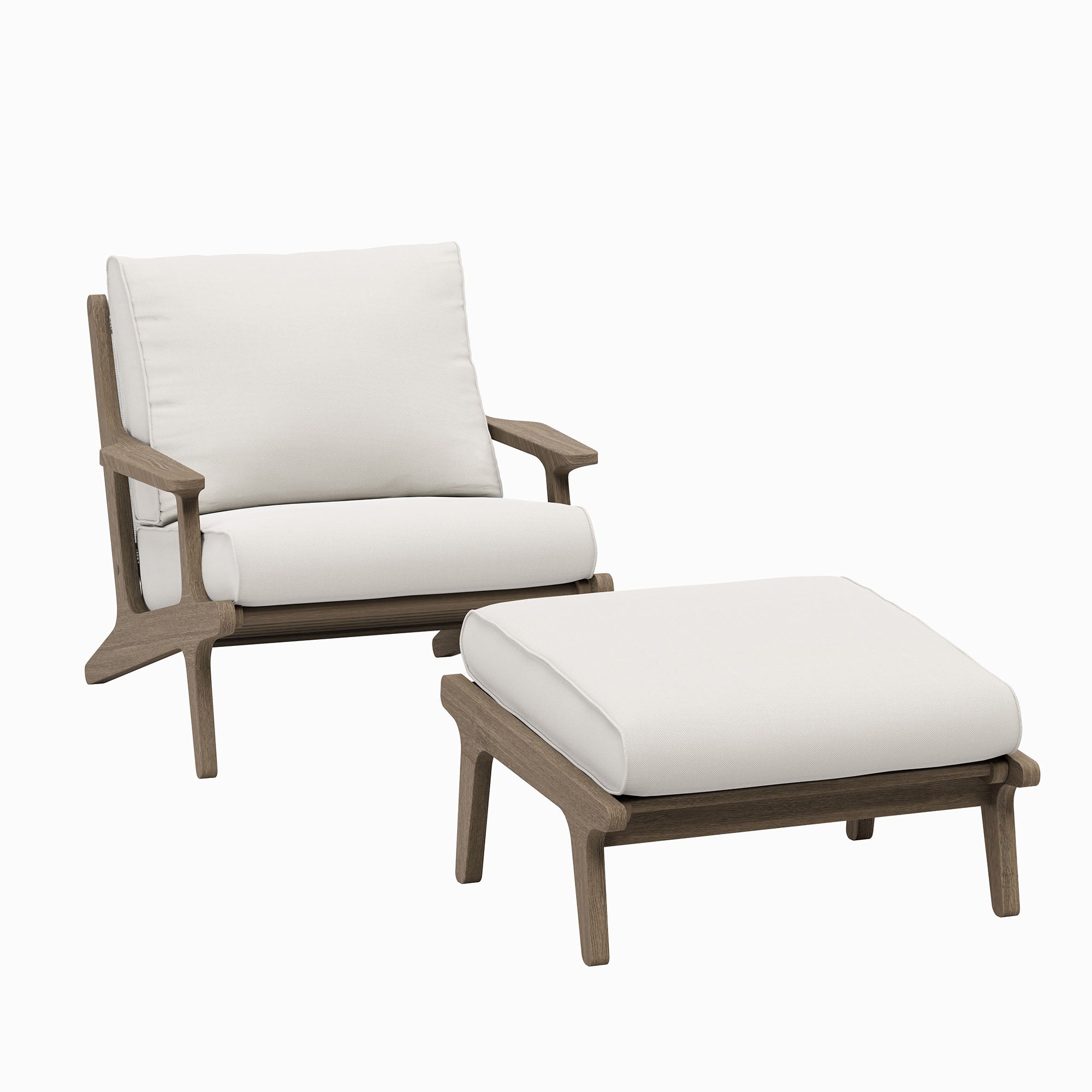 Saratoga Outdoor Patio Teak Wood Chair and Ottoman Set, Weathered Gray White