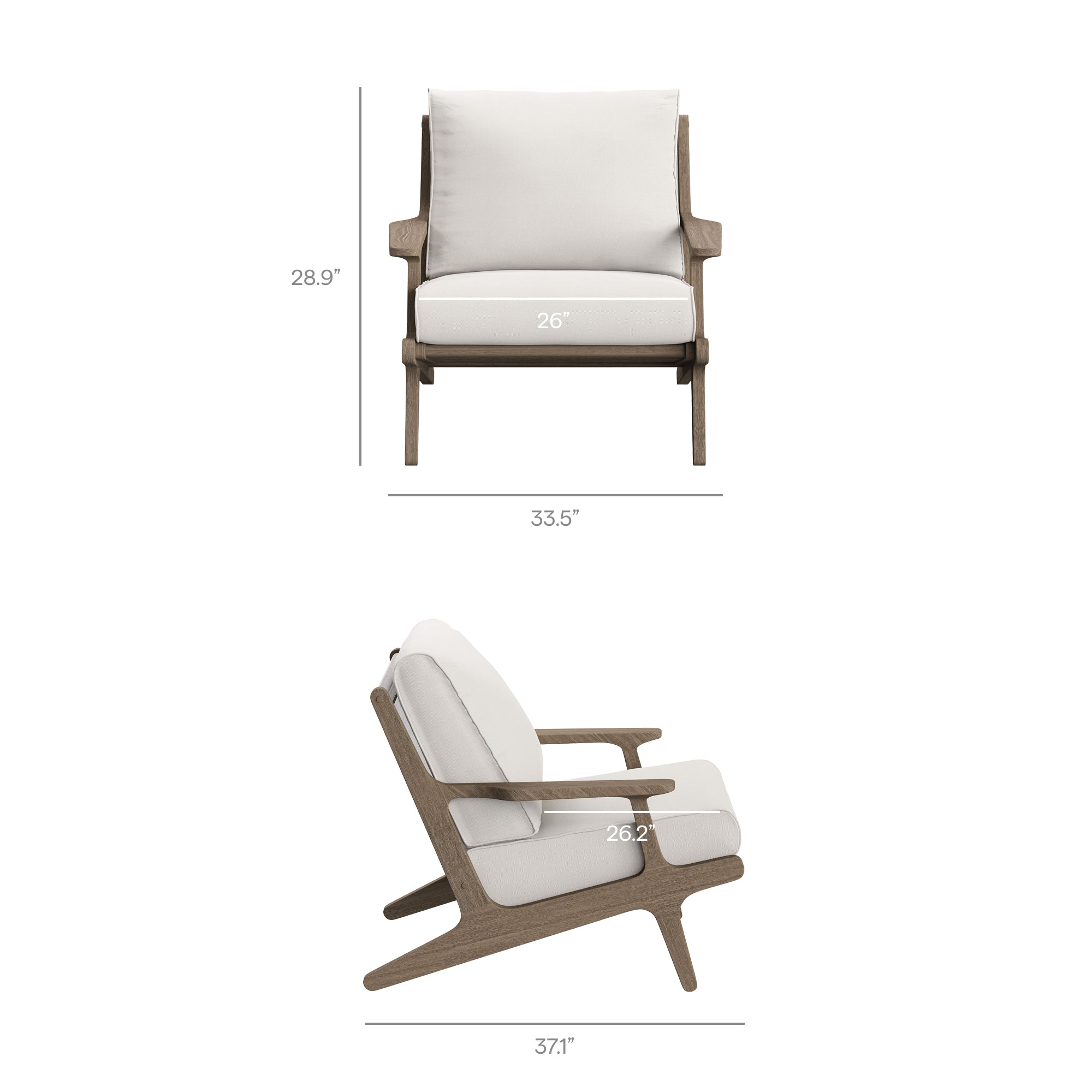 Saratoga Outdoor Patio Teak Wood Chair and Ottoman Set, Weathered Gray White