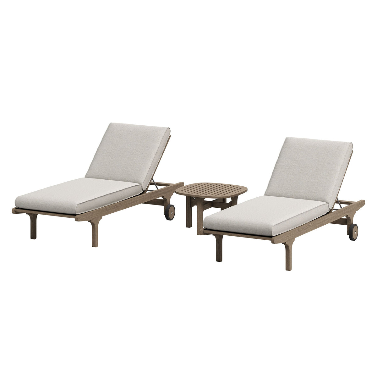Saratoga Outdoor Patio Teak Wood 3-Piece Chaise Lounge Furniture Set, Pebble