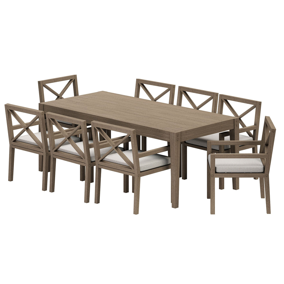 Northlake 9-Piece Outdoor Patio Teak Wood Dining Set, Pebble