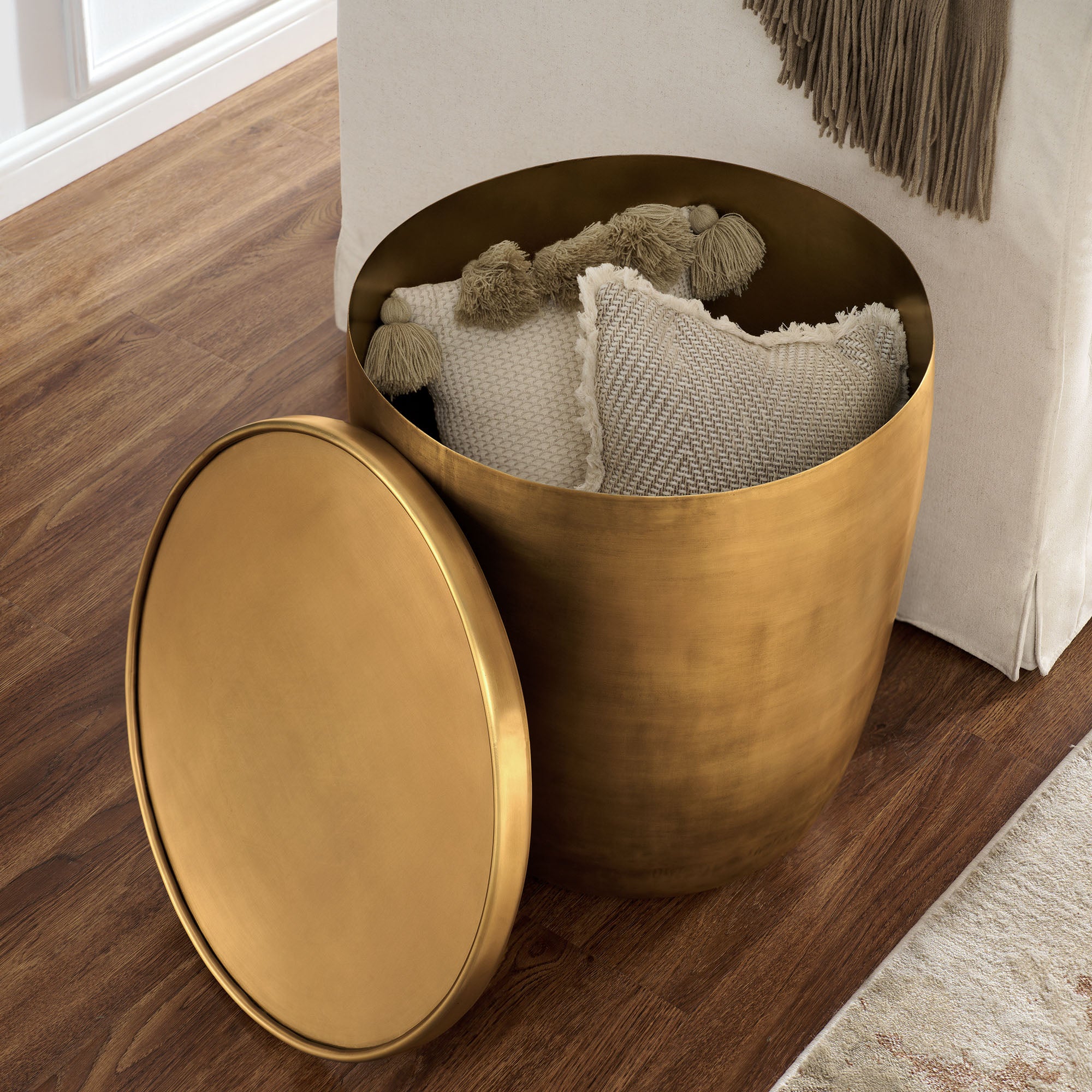 Viora Metal Storage Side Table, Burnished Brass