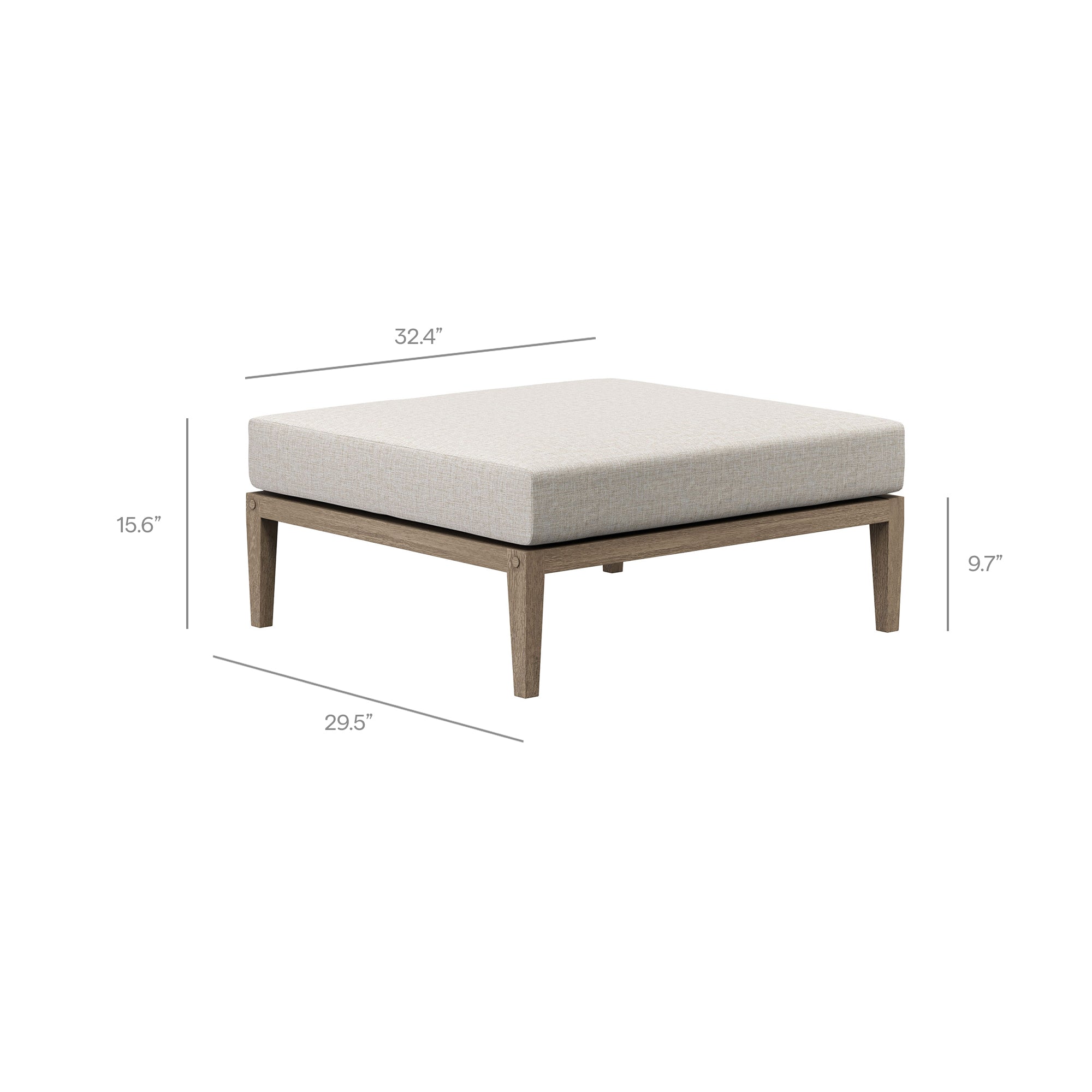 Northlake Outdoor Patio Teak Wood Loveseat and Ottoman Set, Pebble