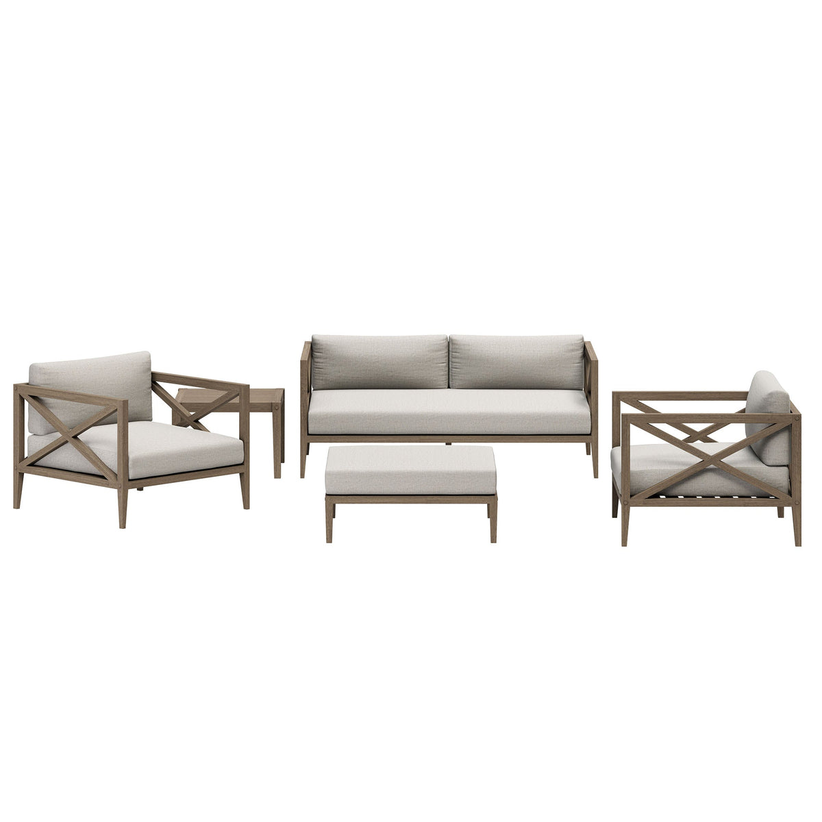 Northlake 5-Piece Outdoor Patio Teak Wood Furniture Set, Pebble