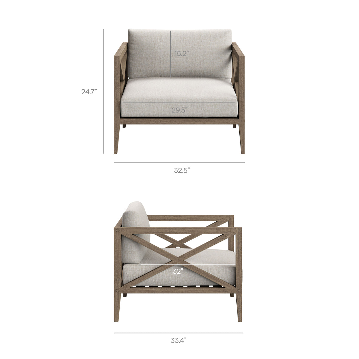 Northlake 5-Piece Outdoor Patio Teak Wood Furniture Set, Pebble