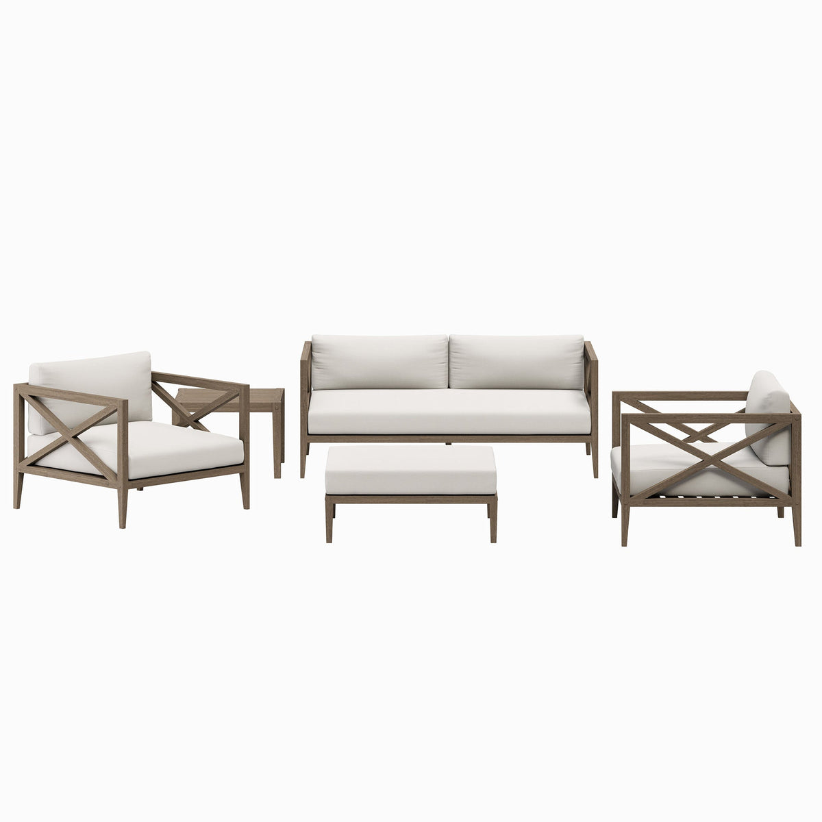 Northlake 5-Piece Outdoor Patio Teak Wood Furniture Set, Weathered Gray