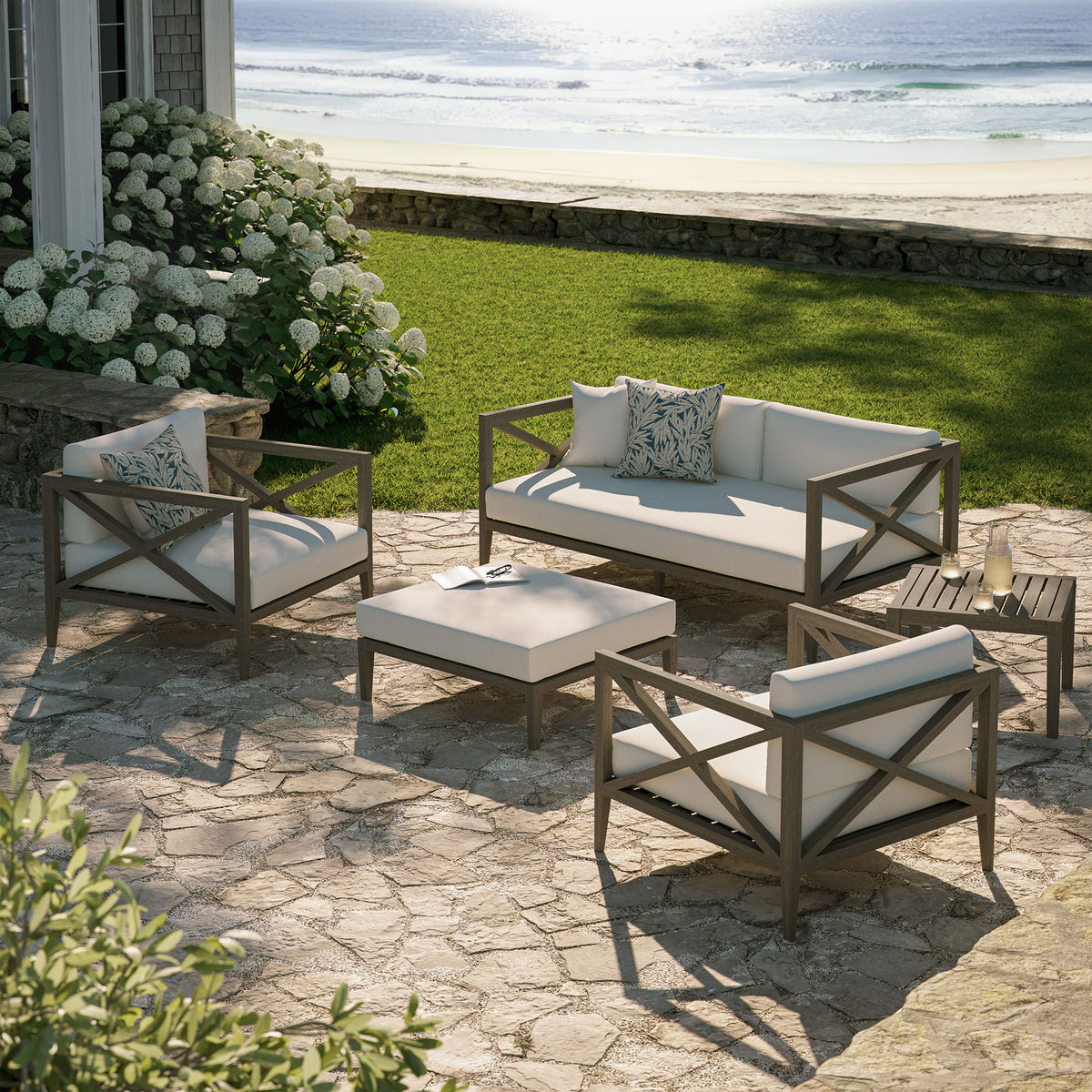 Northlake 5-Piece Outdoor Patio Teak Wood Furniture Set, Weathered Gray