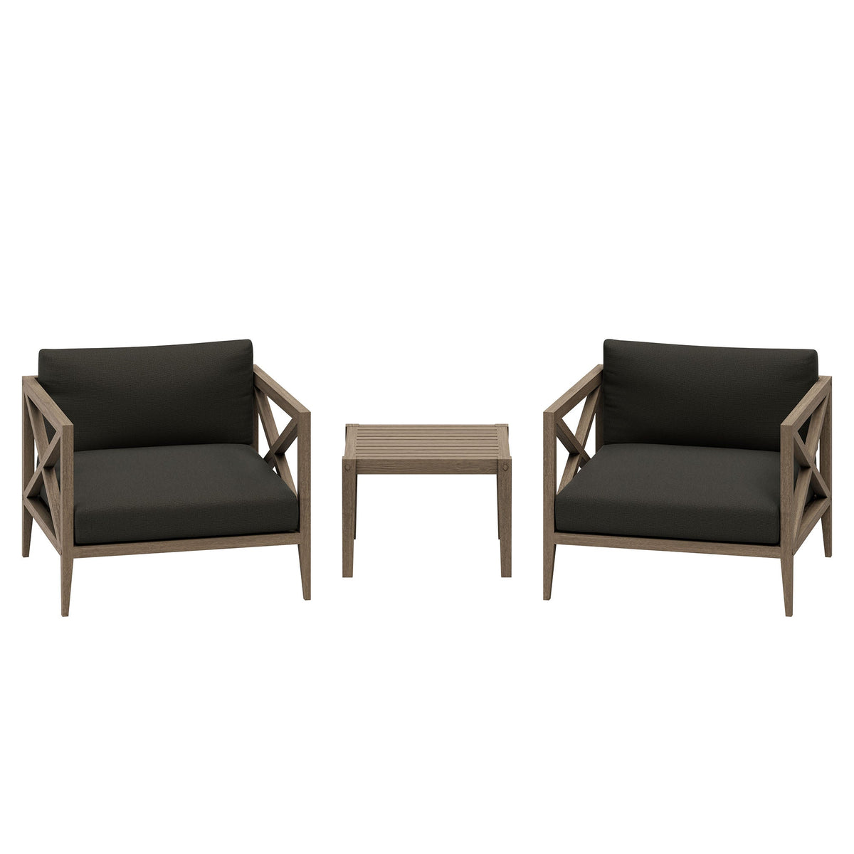 Northlake 3-Piece Outdoor Patio Teak Wood Furniture Set with Armchair and Side Table, Flint Gray