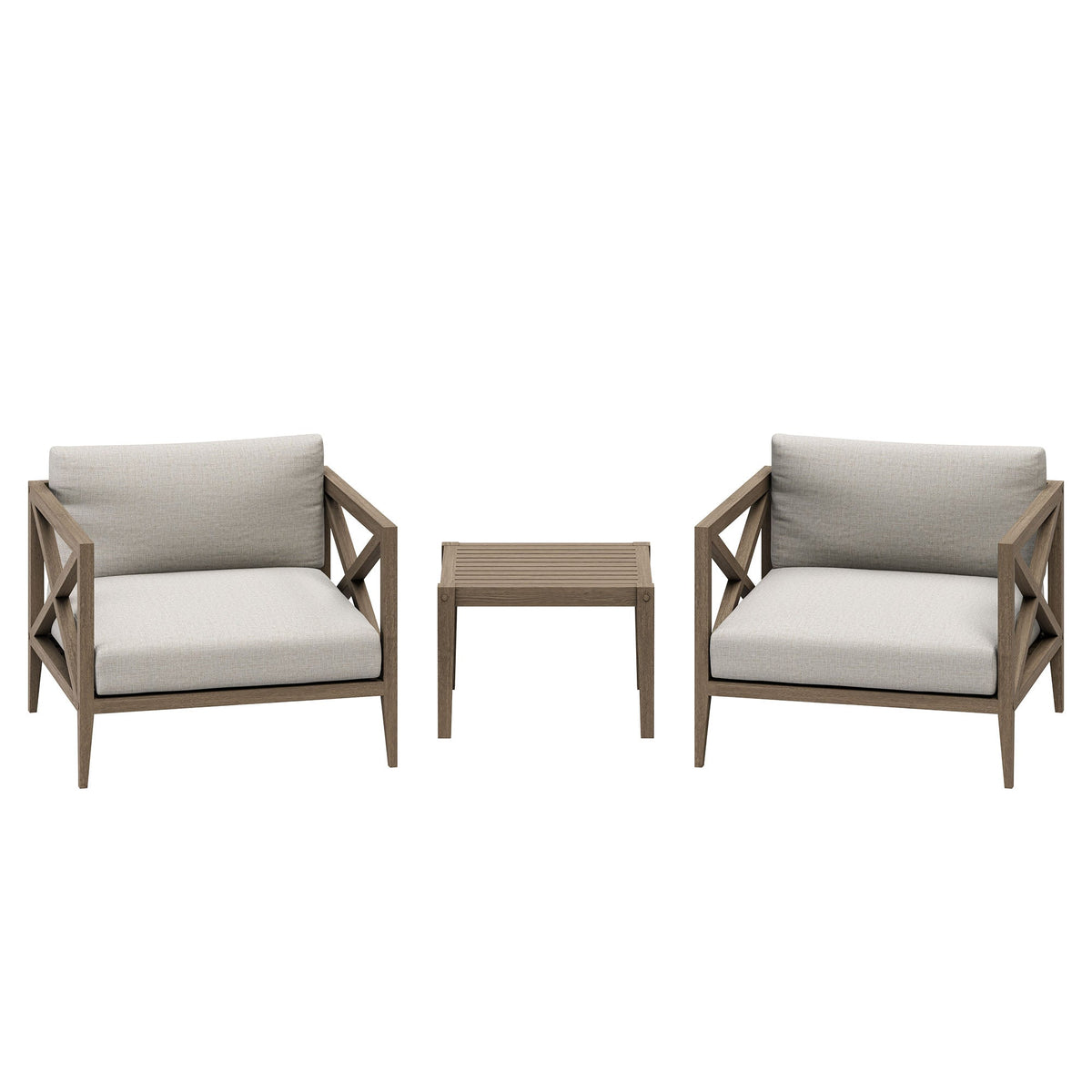 Northlake 3-Piece Outdoor Patio Teak Wood Furniture Set with Armchair and Side Table, Pebble