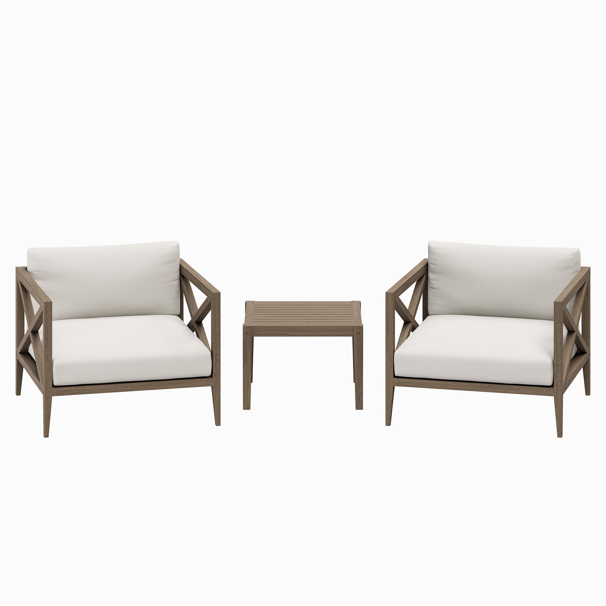 Northlake 3-Piece Outdoor Patio Teak Wood Furniture Set with Armchair and Side Table, Weathered Gray