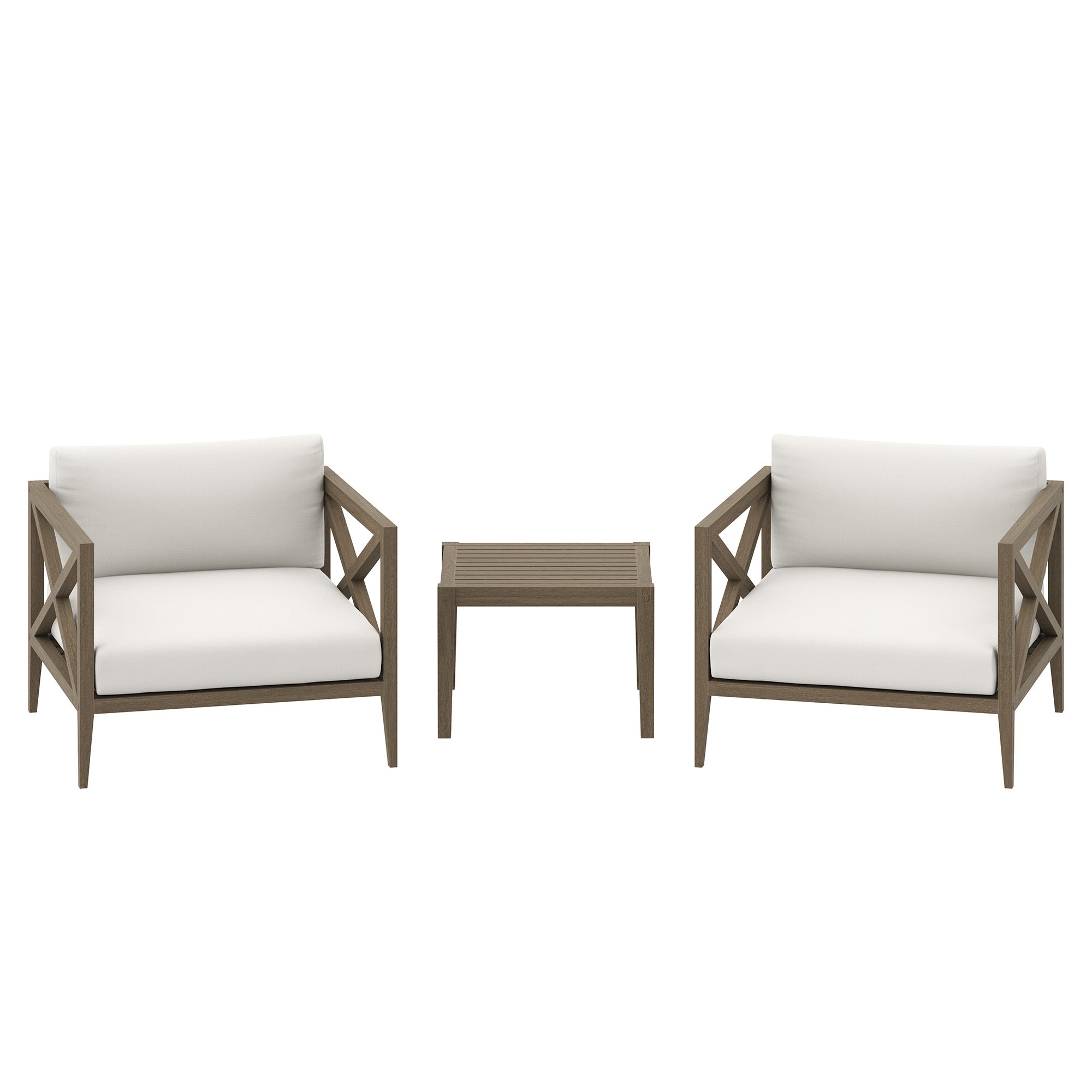 Northlake 3-Piece Outdoor Patio Teak Wood Furniture Set with Armchair and Side Table, Weathered Gray