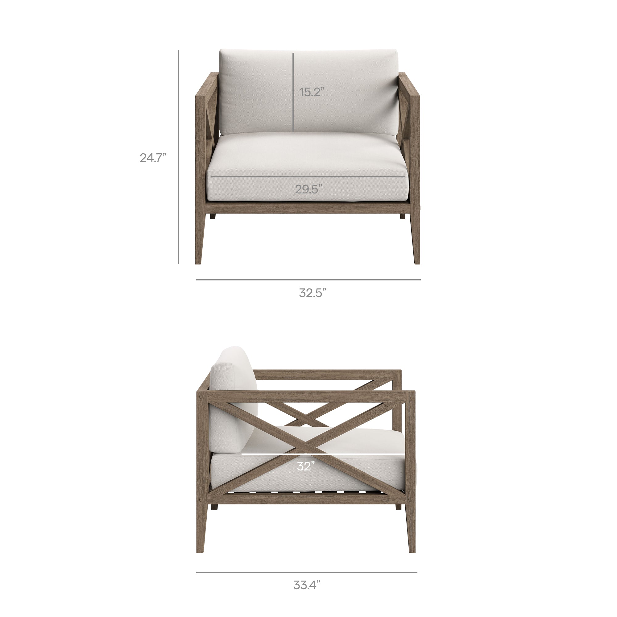 Northlake 3-Piece Outdoor Patio Teak Wood Furniture Set with Armchair and Side Table, Weathered Gray