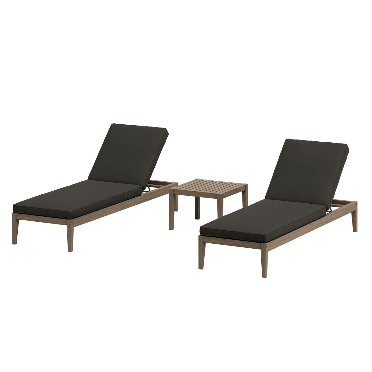 Northlake 3-Piece Outdoor Patio Teak Wood Furniture Set with Chaise Lounges and Side Table, Flint Gray