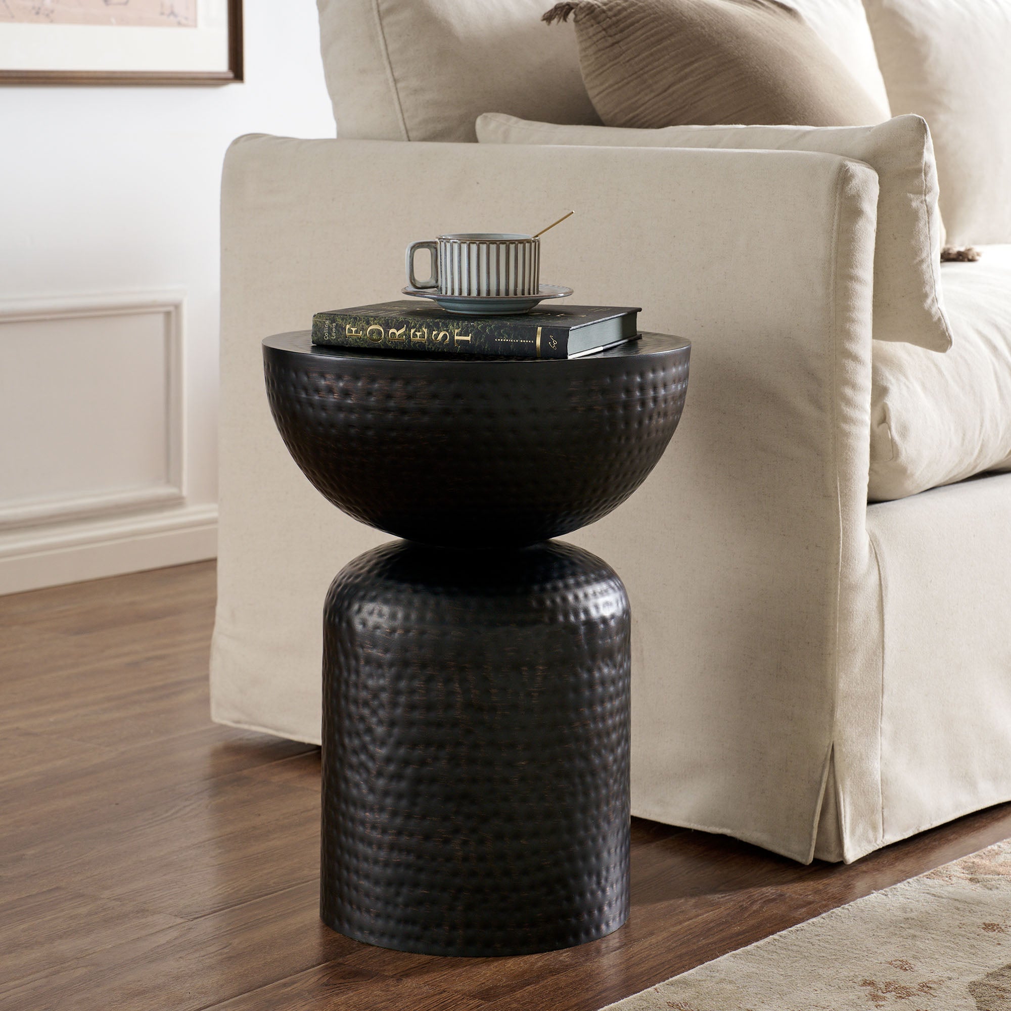 Mella Metal Hammered Side Table, Black