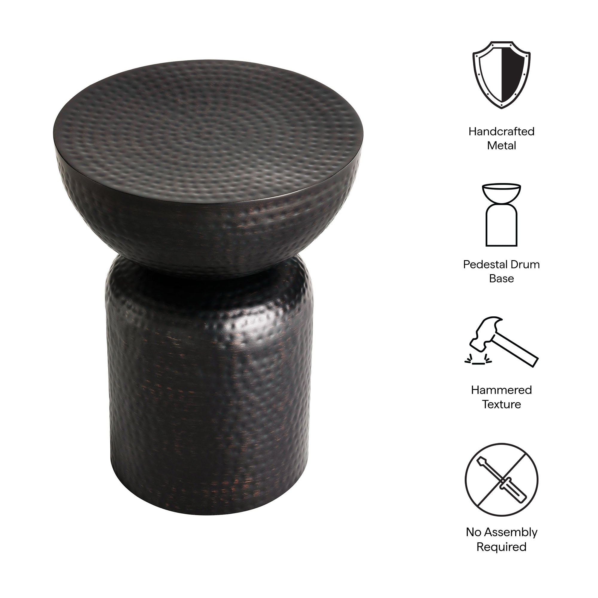 Mella Metal Hammered Side Table, Black