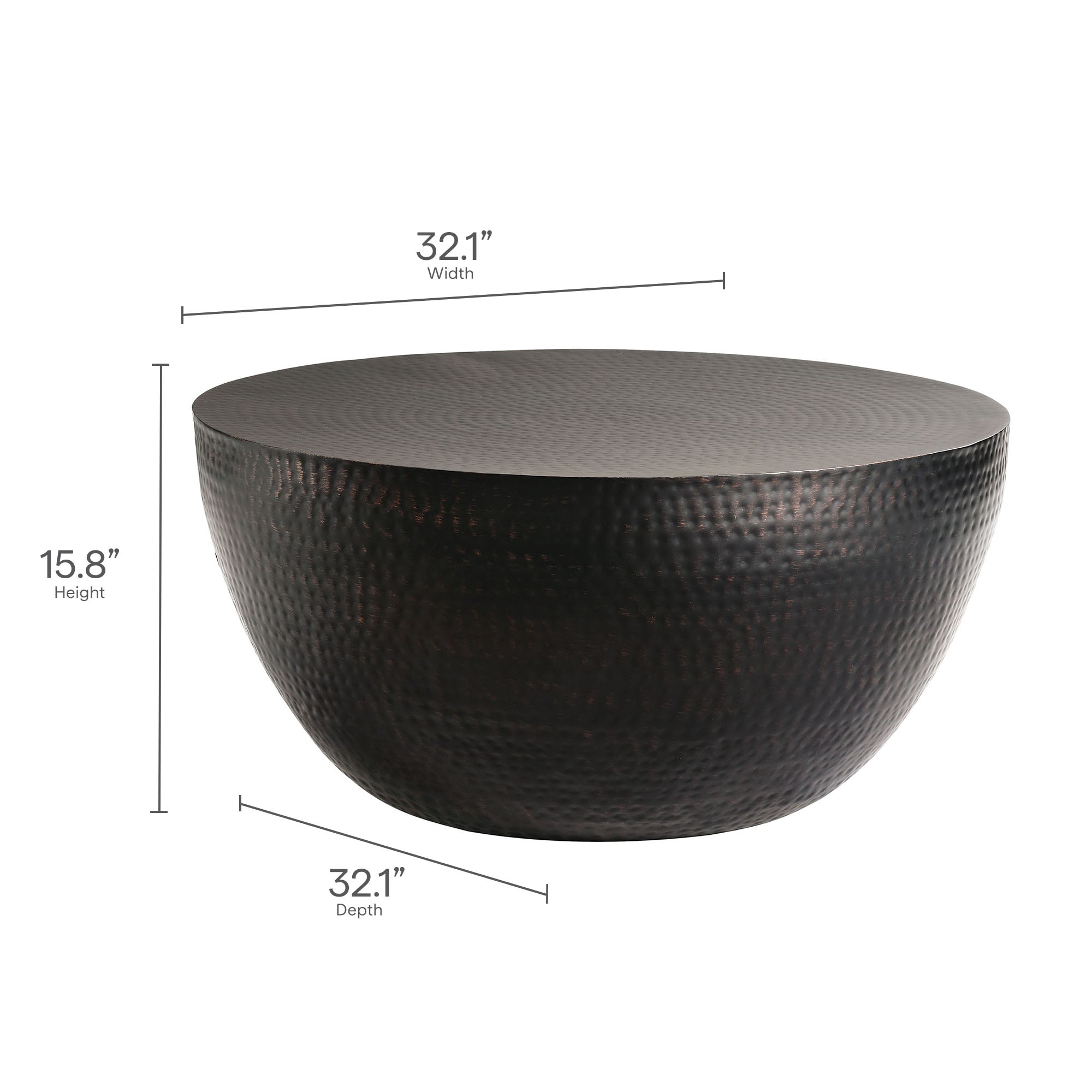 Mella 32 Inch Metal Hammered Coffee Table, Black