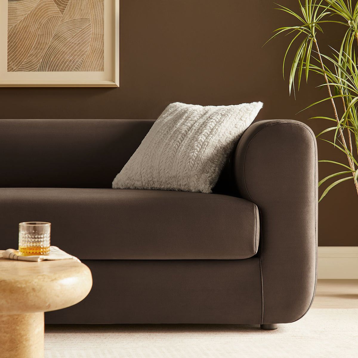 Leif 89" Performance Velvet Upholstered Sofa, Chocolate Brown