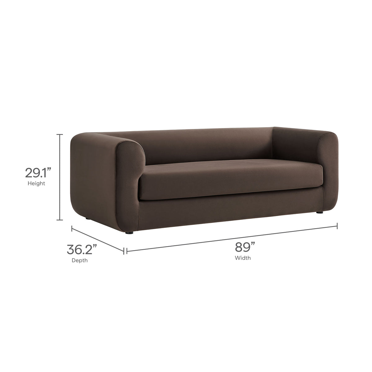 Leif 89" Performance Velvet Upholstered Sofa, Chocolate Brown
