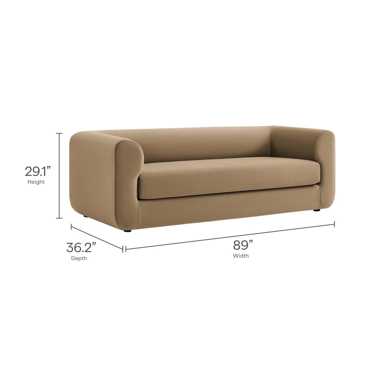 Leif 89" Performance Velvet Upholstered Sofa, Taupe