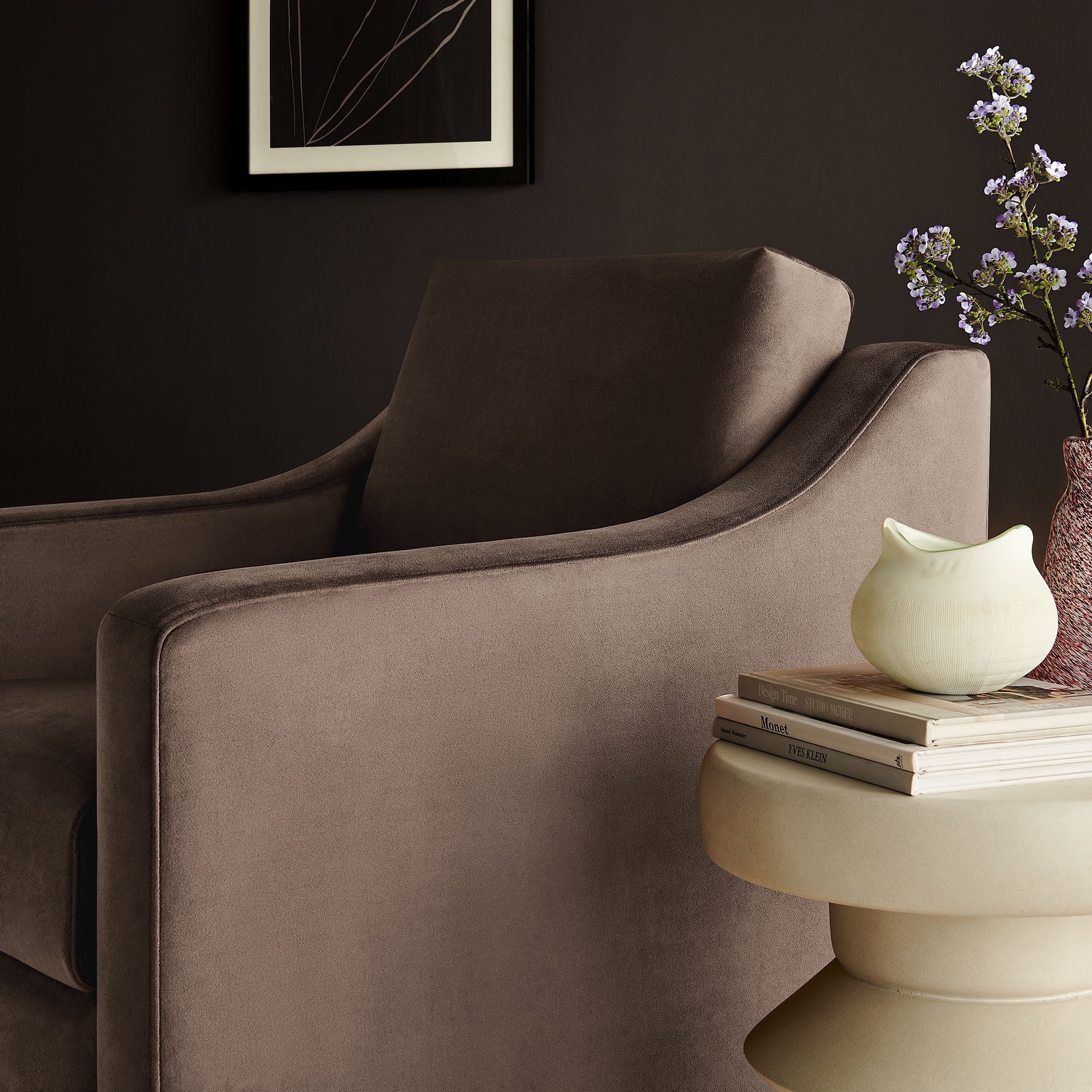 Liora Performance Velvet Armchair, Chocolate