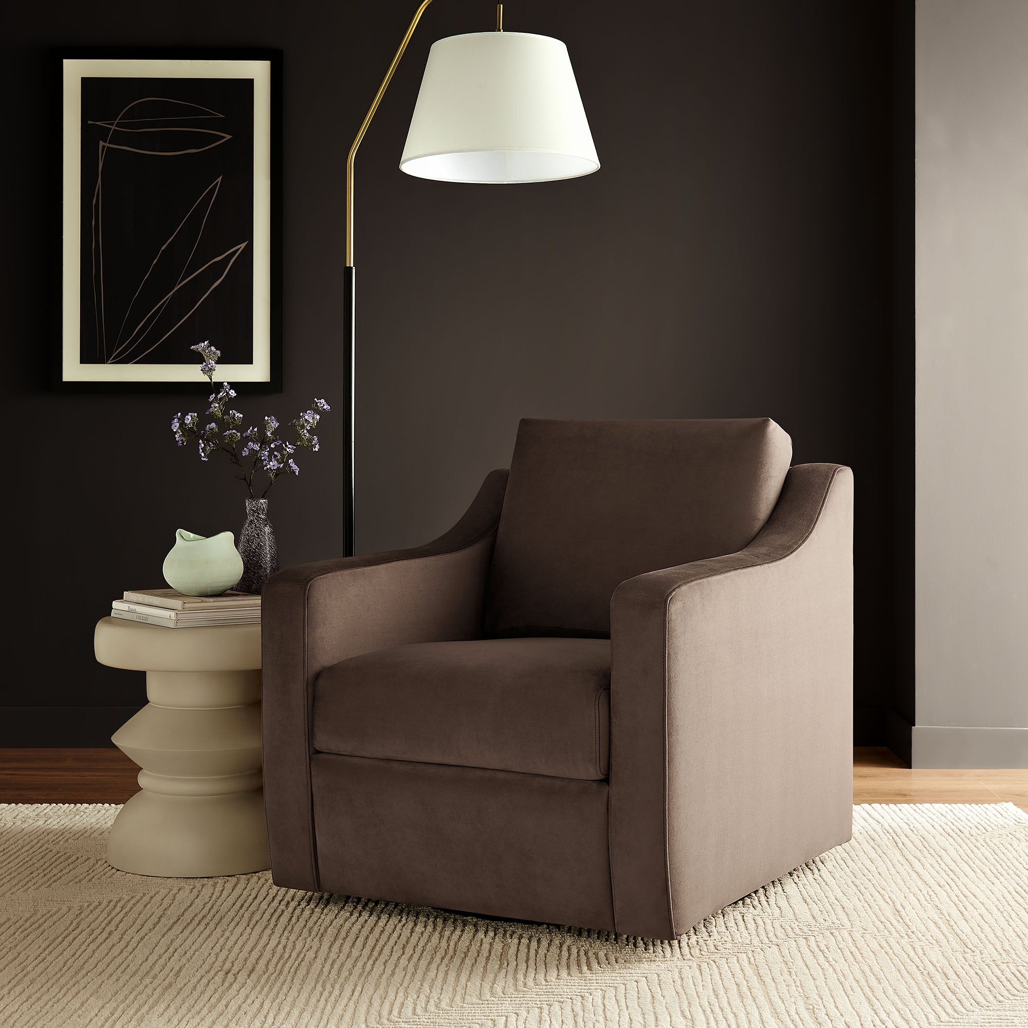 Liora Performance Velvet Armchair, Chocolate