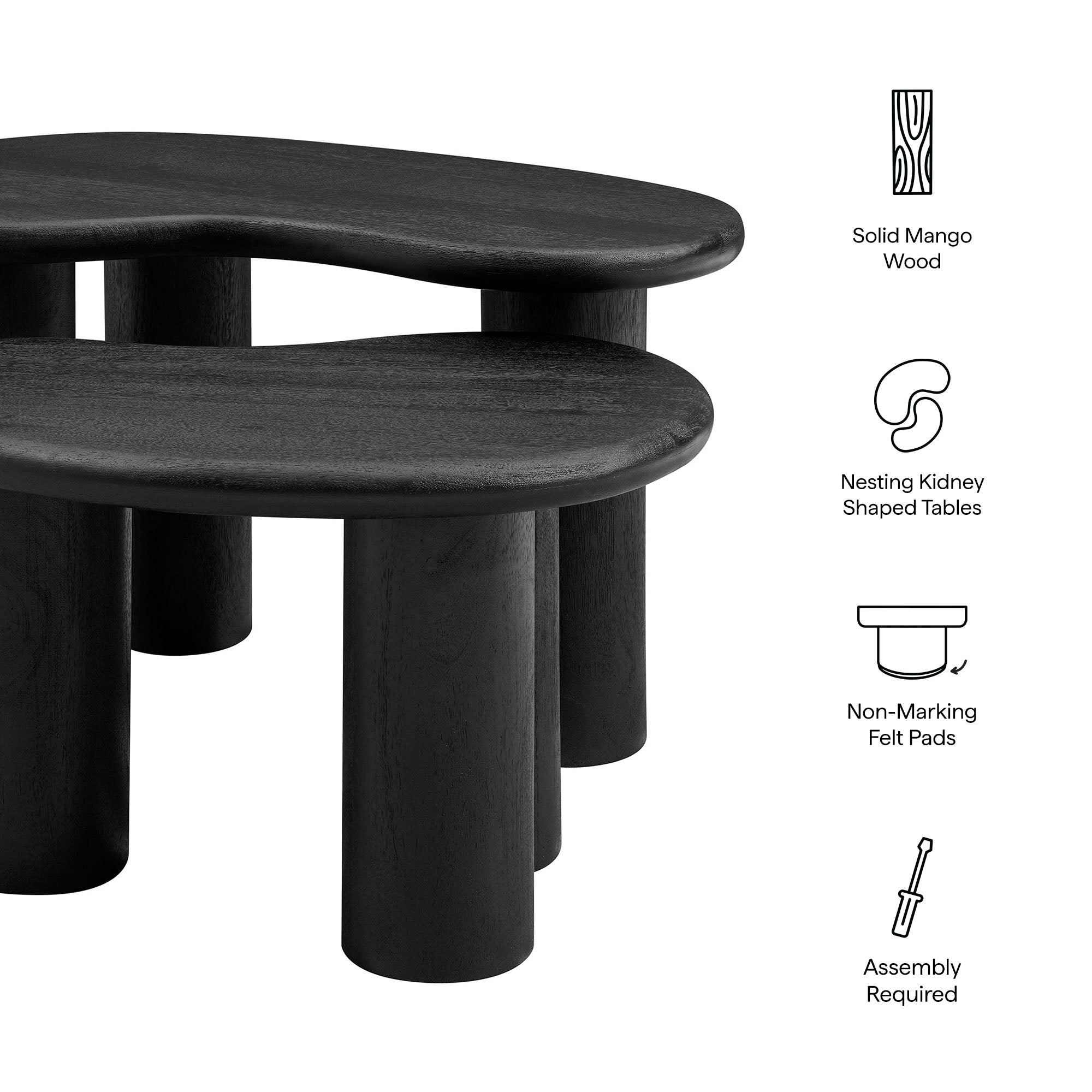 Hackney Mango Wood Nesting Coffee Table Set, Black