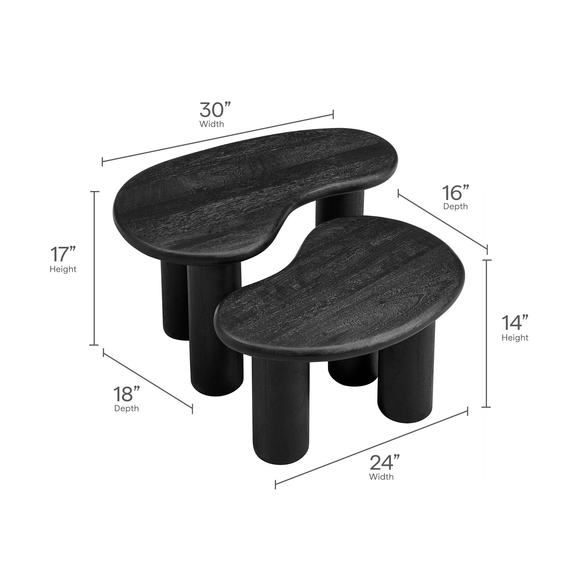 Hackney Mango Wood Nesting Coffee Table Set, Black