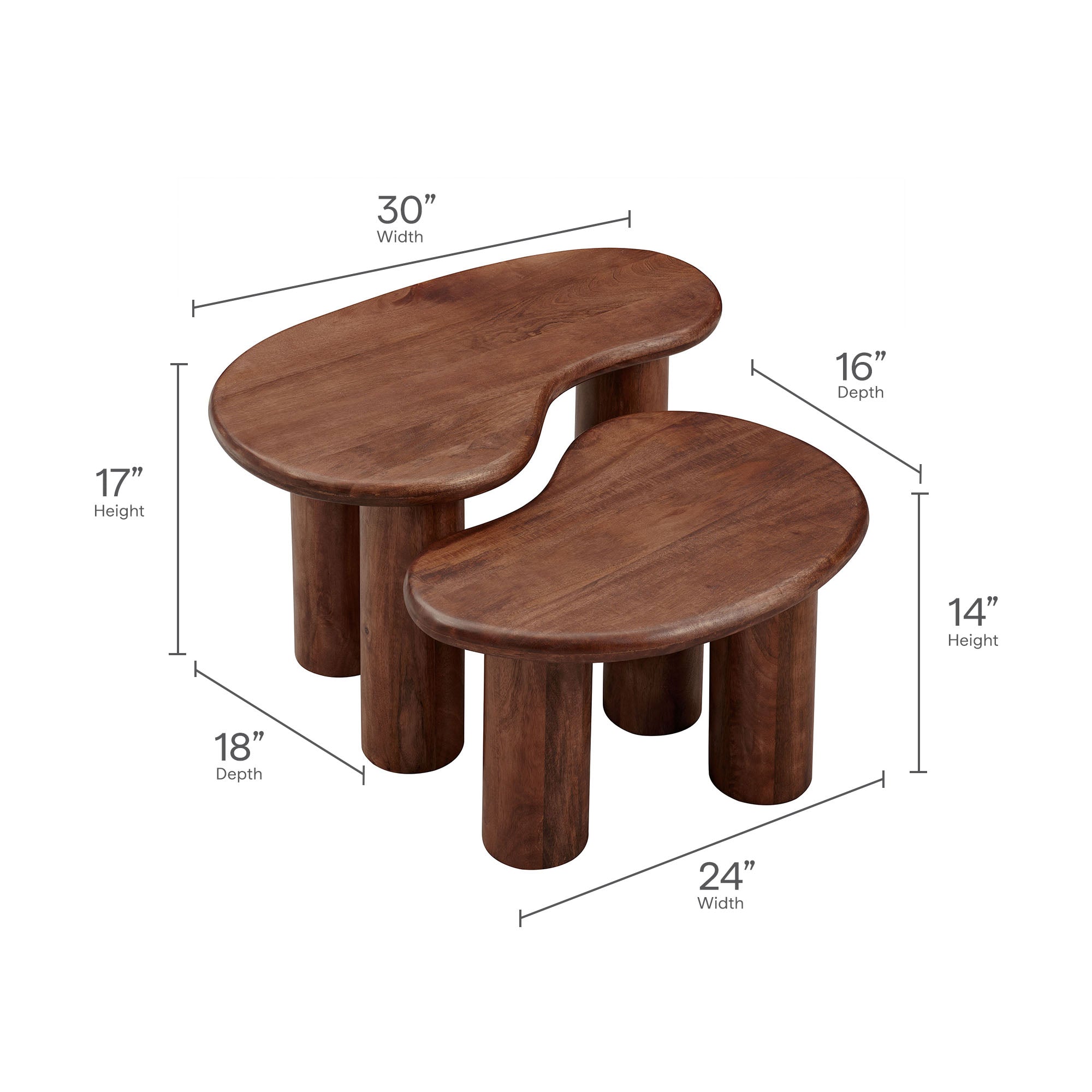 Hackney Mango Wood Nesting Coffee Table Set, Walnut