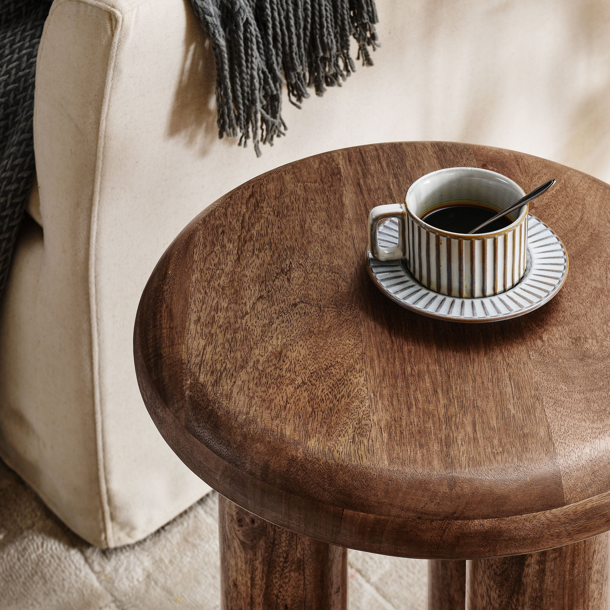 Mavina Mango Wood Side Table, Walnut