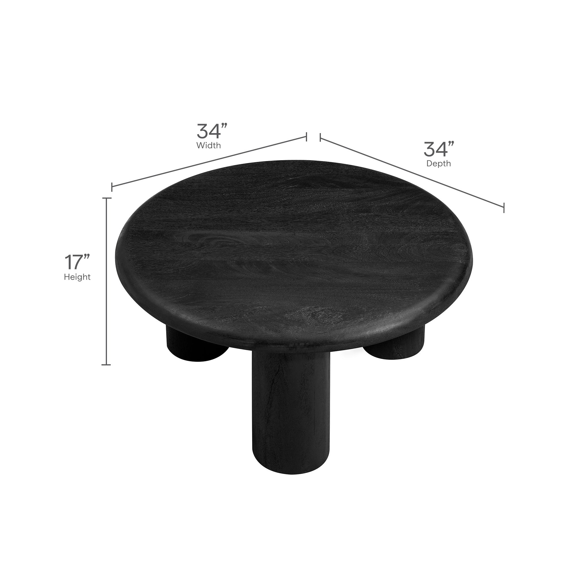 Mavina Round Mango Wood Coffee Table, Black
