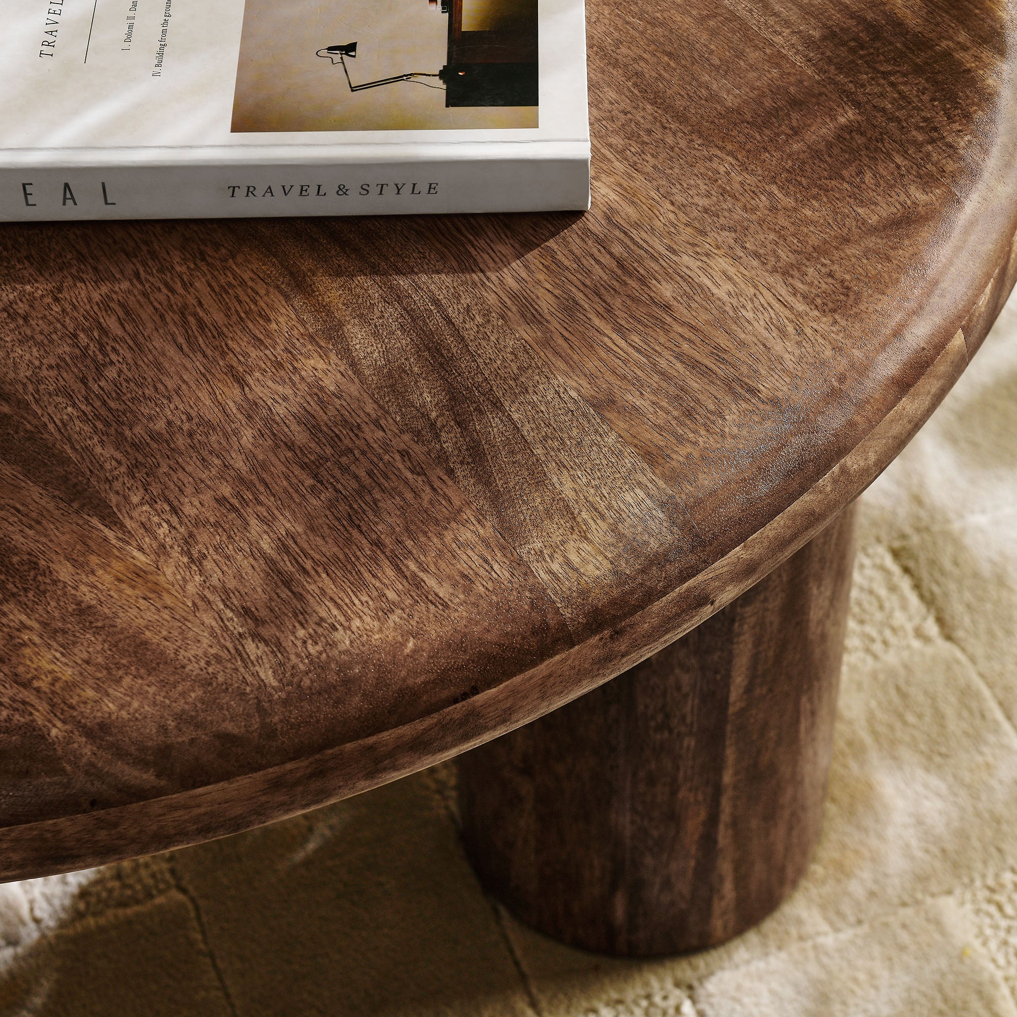 Mavina Round Mango Wood Coffee Table, Walnut