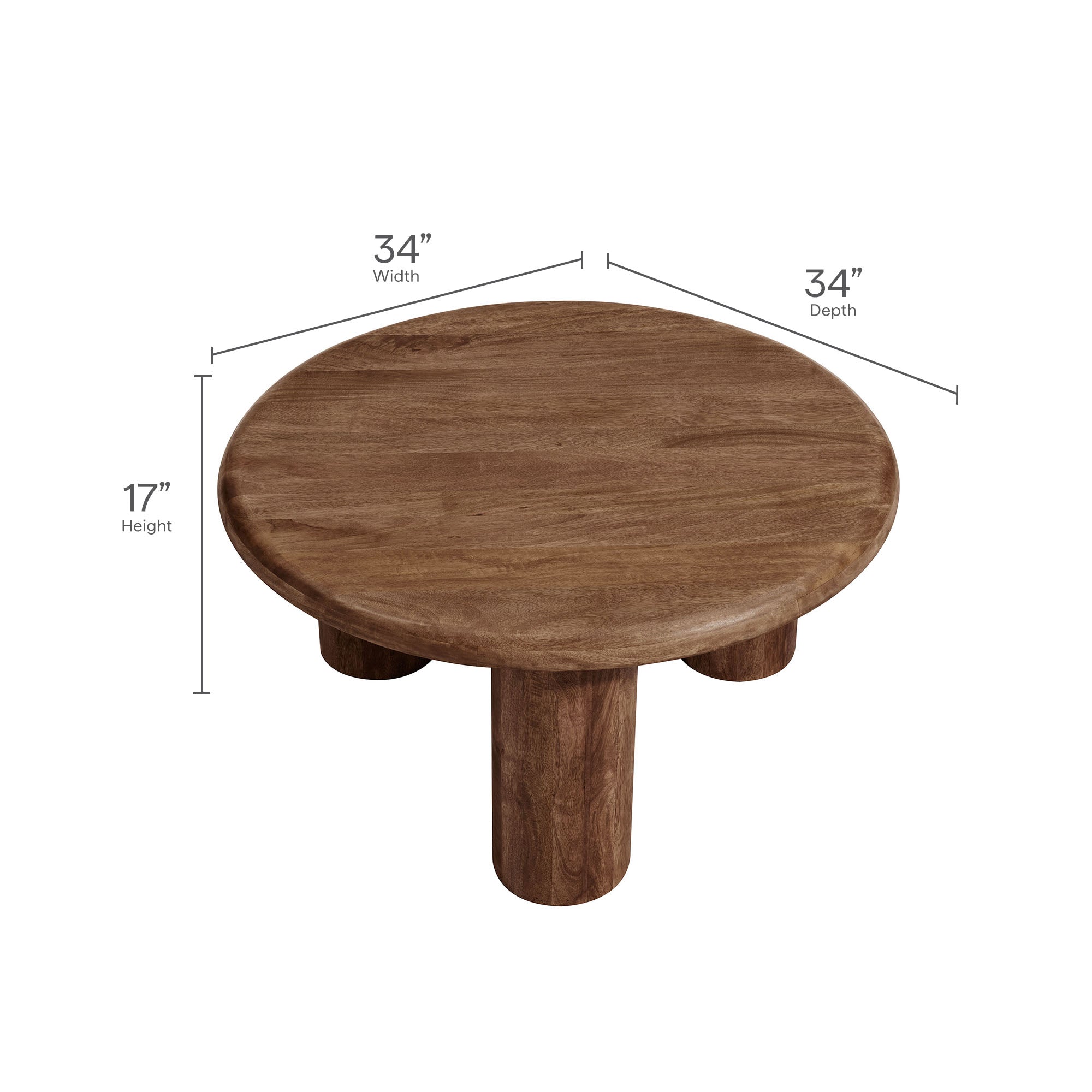 Mavina Round Mango Wood Coffee Table, Walnut
