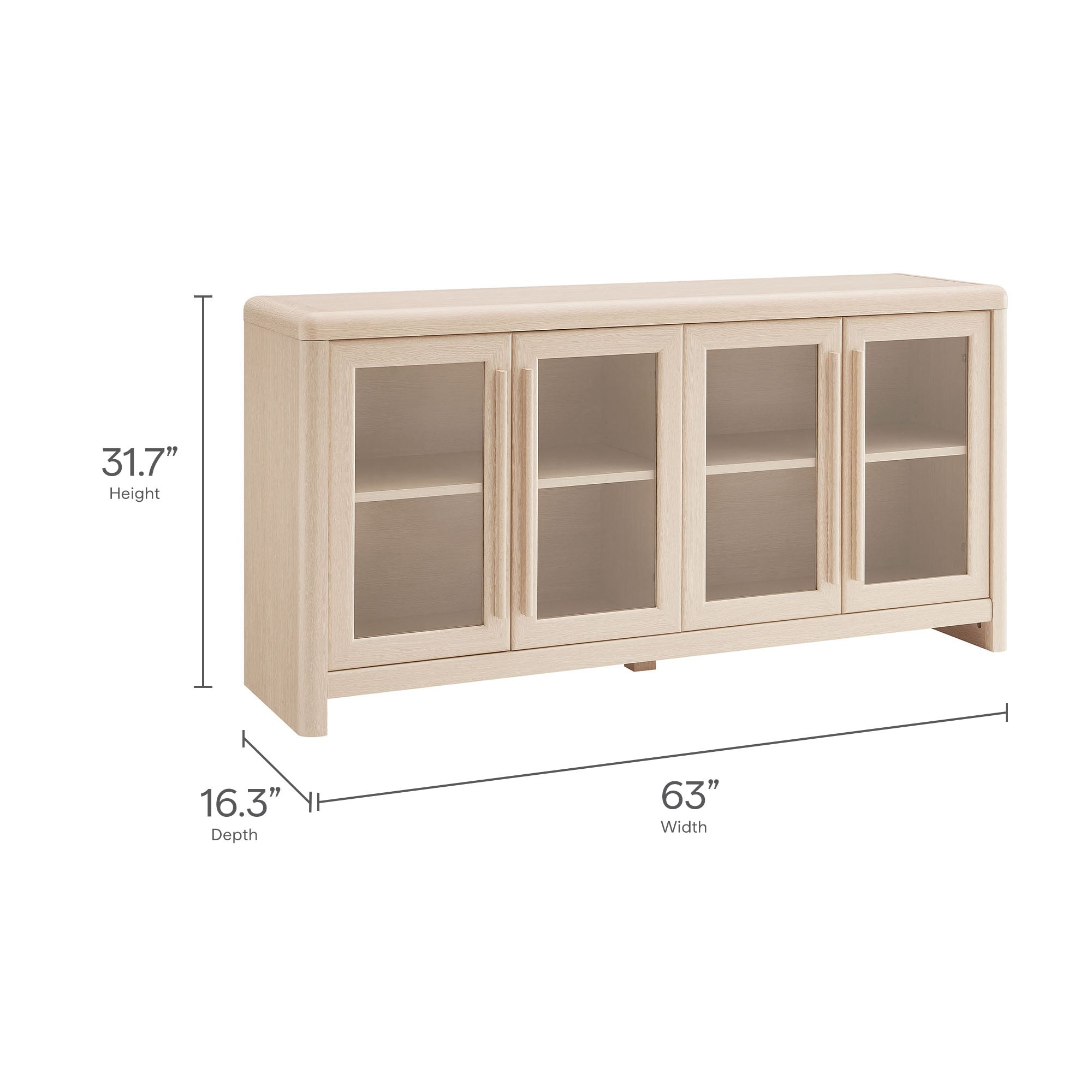 Evren 4-Door Sideboard Storage Display Cabinet, Ash