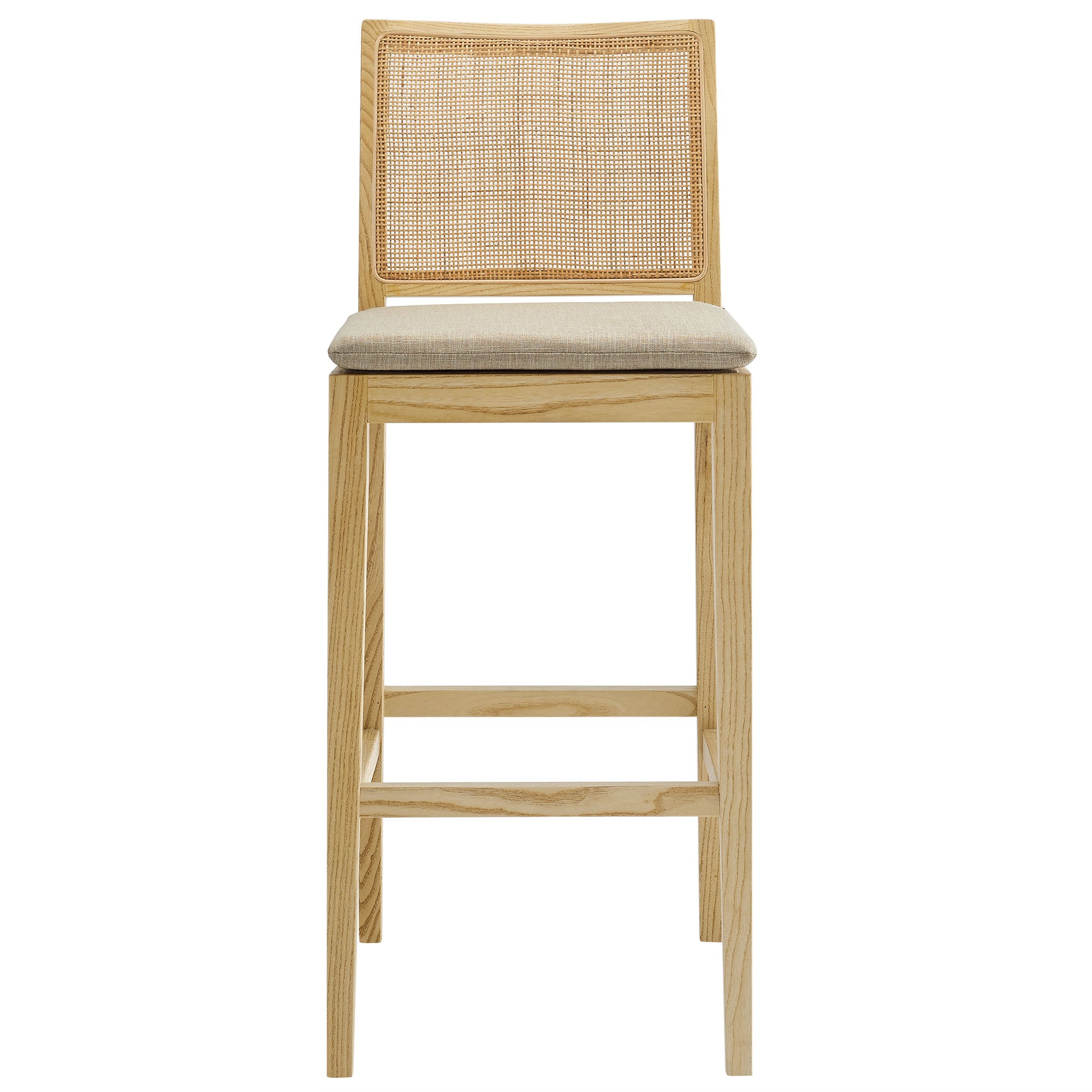 Ovard Wood and Rattan Bar Stool, Natural