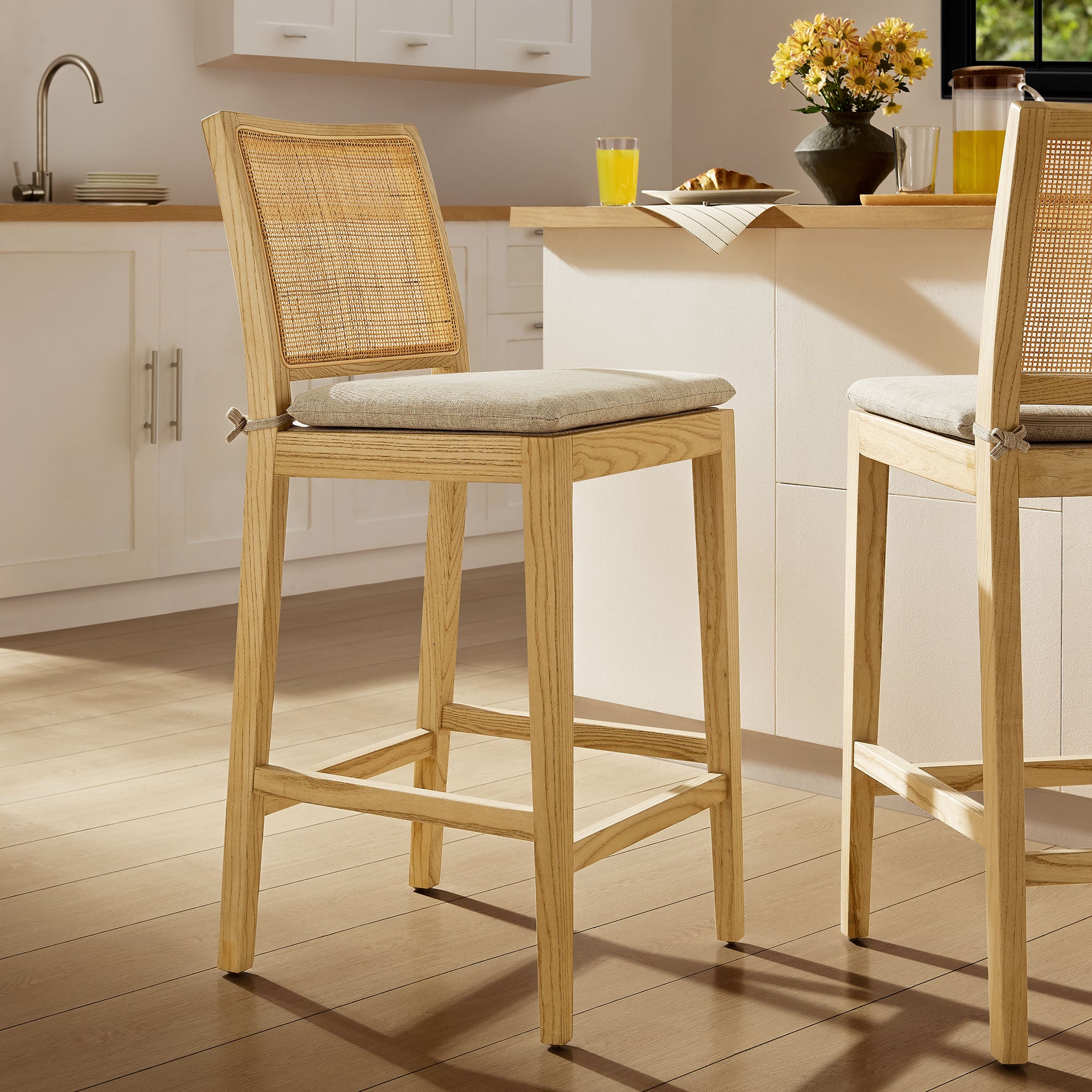 Ovard Wood and Rattan Counter Stool, Natural