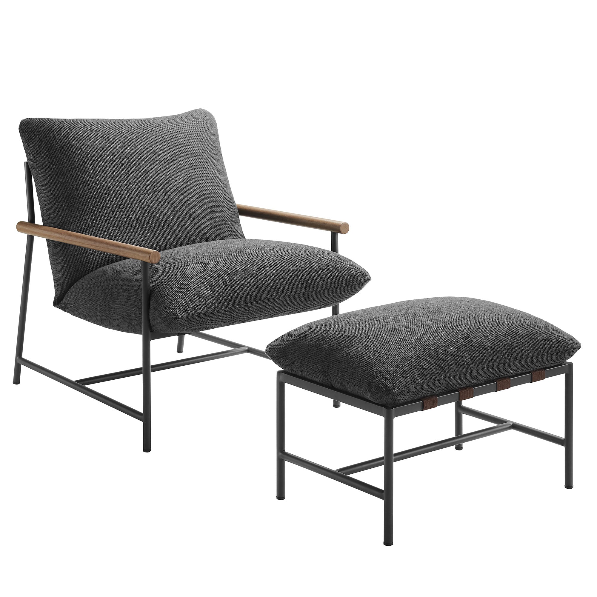 Raya Outdoor Patio Boucle Lounge Chair and Ottoman, Charcoal