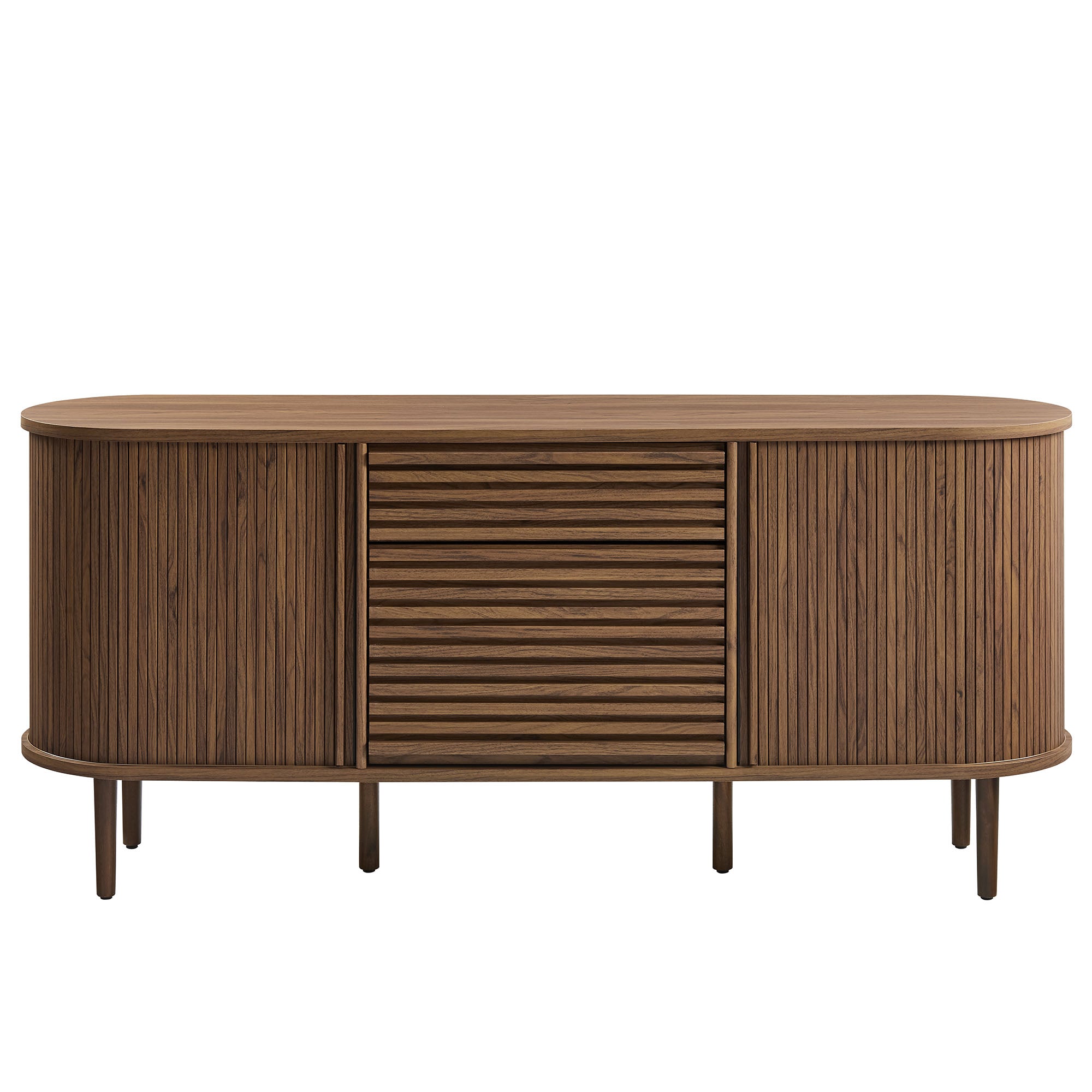 Harlan 67" Fluted Oval Sideboard Cabinet, Walnut