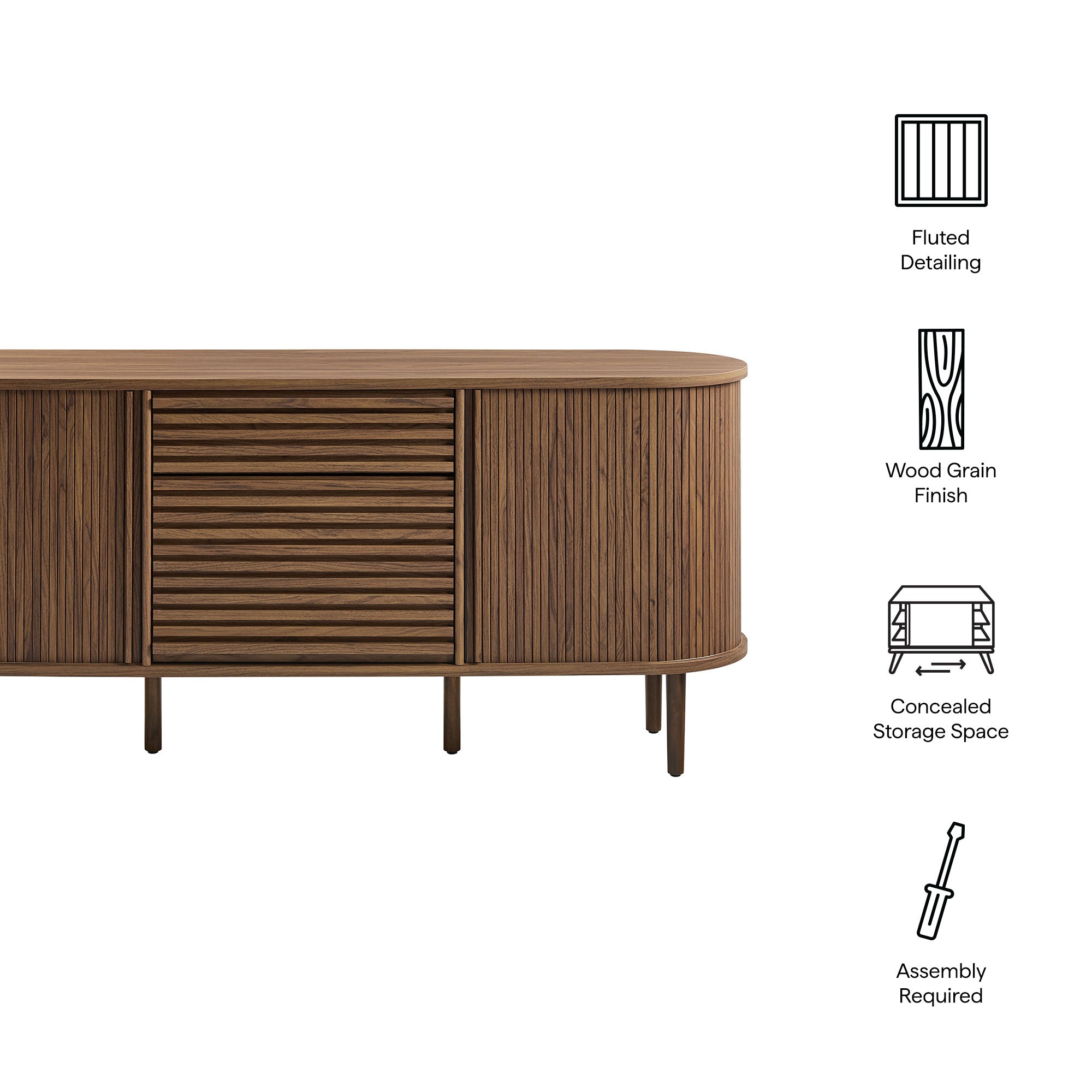 Harlan 67" Fluted Oval Sideboard Cabinet, Walnut