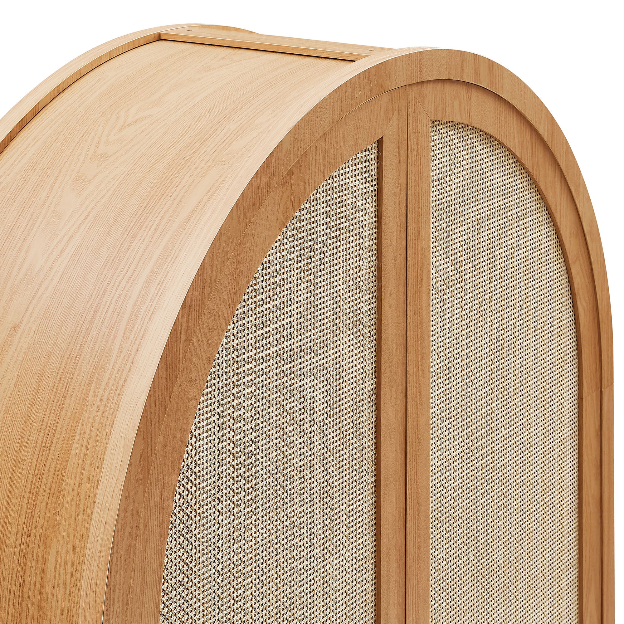 Calista 79" Tall Wide Rattan Arched Storage Cabinet, Natural