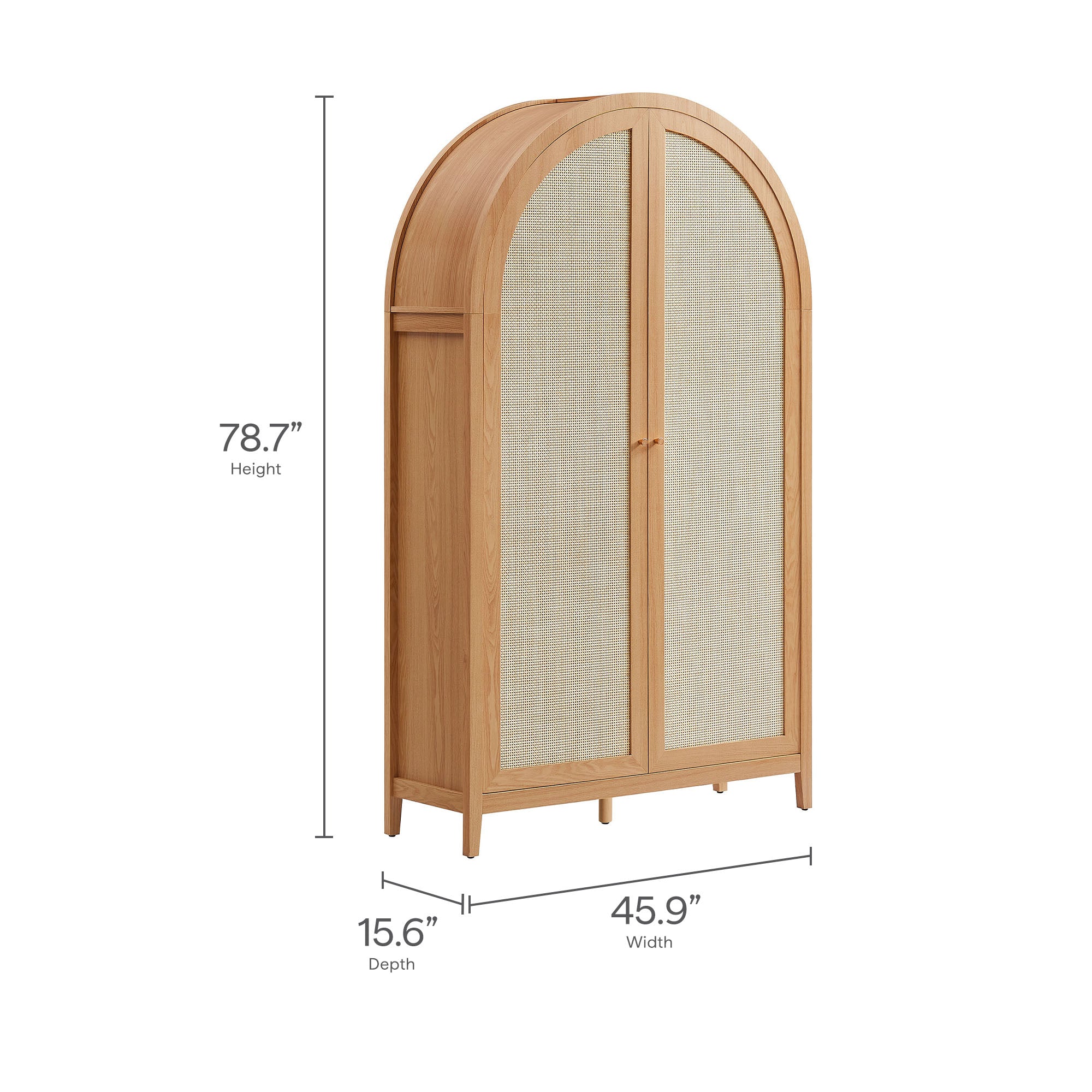 Calista 79" Tall Wide Rattan Arched Storage Cabinet, Natural