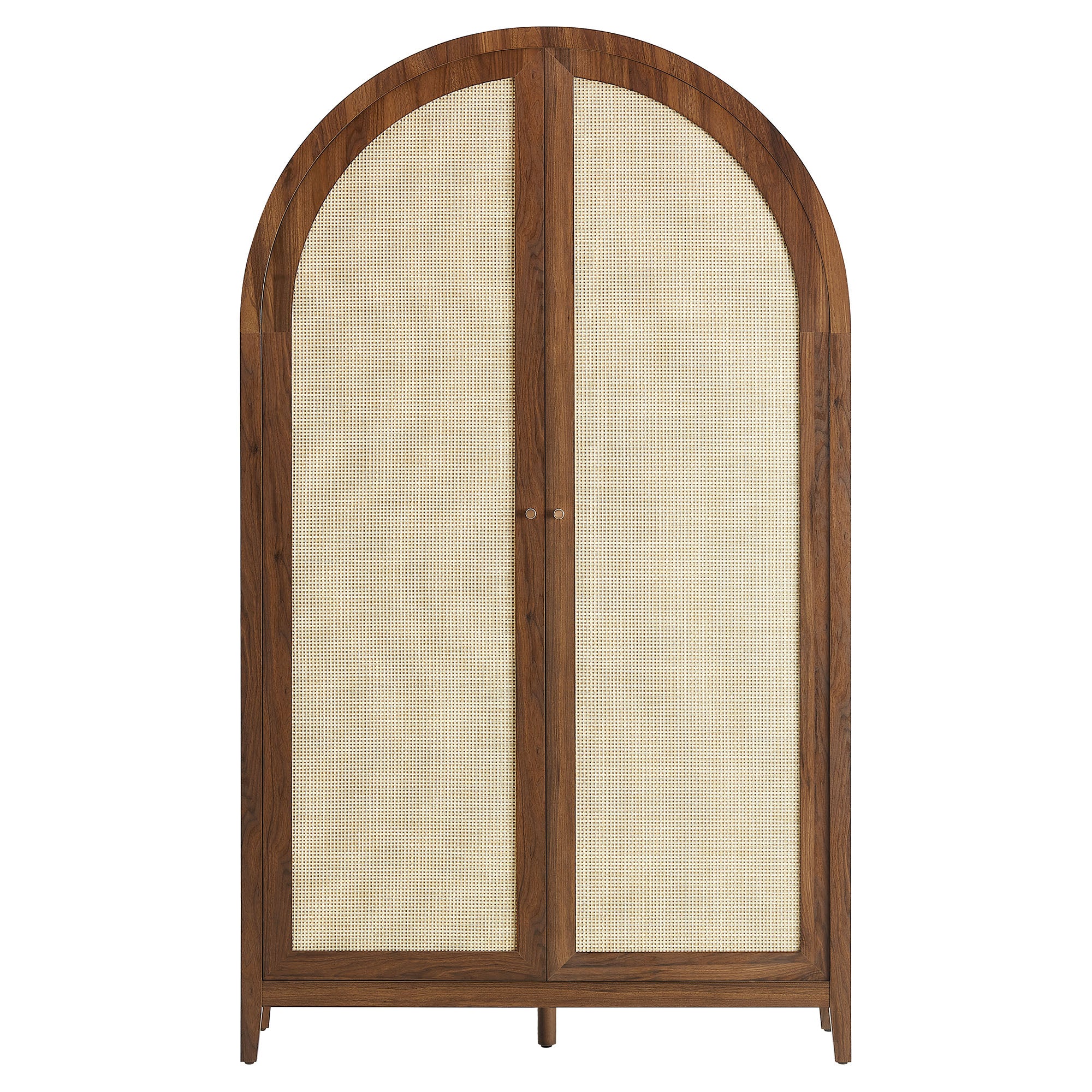Calista 79" Tall Wide Rattan Arched Storage Cabinet, Walnut