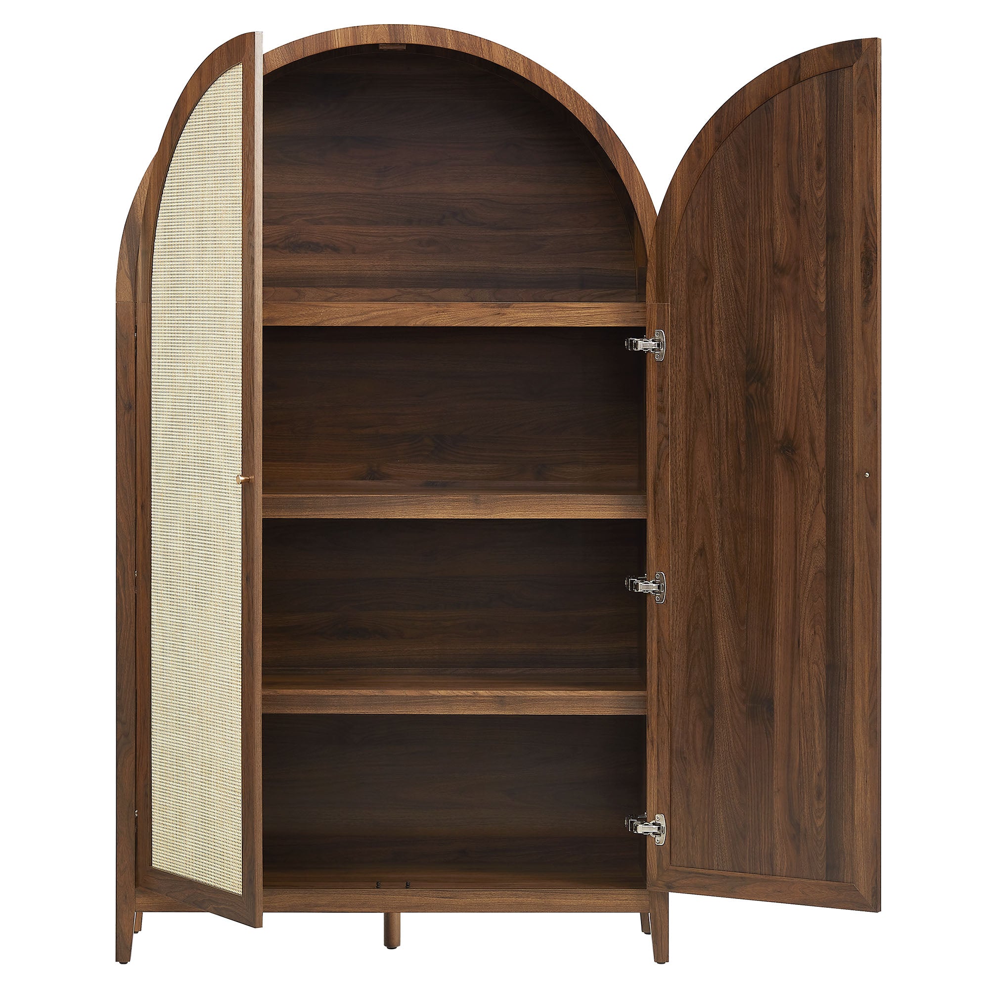 Calista 79" Tall Wide Rattan Arched Storage Cabinet, Walnut