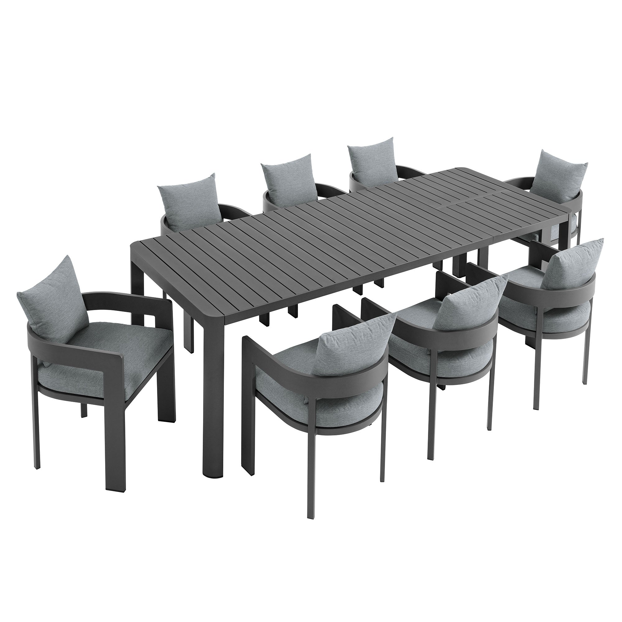 Tahoe 9-Piece Outdoor Patio Aluminum Dining Set With Extendable Table, Gray Gray