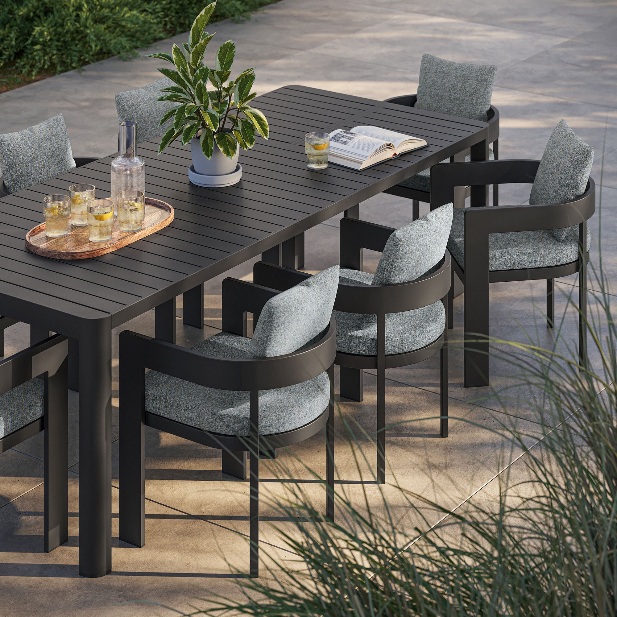 Tahoe 9-Piece Outdoor Patio Aluminum Dining Set With Extendable Table, Gray Gray
