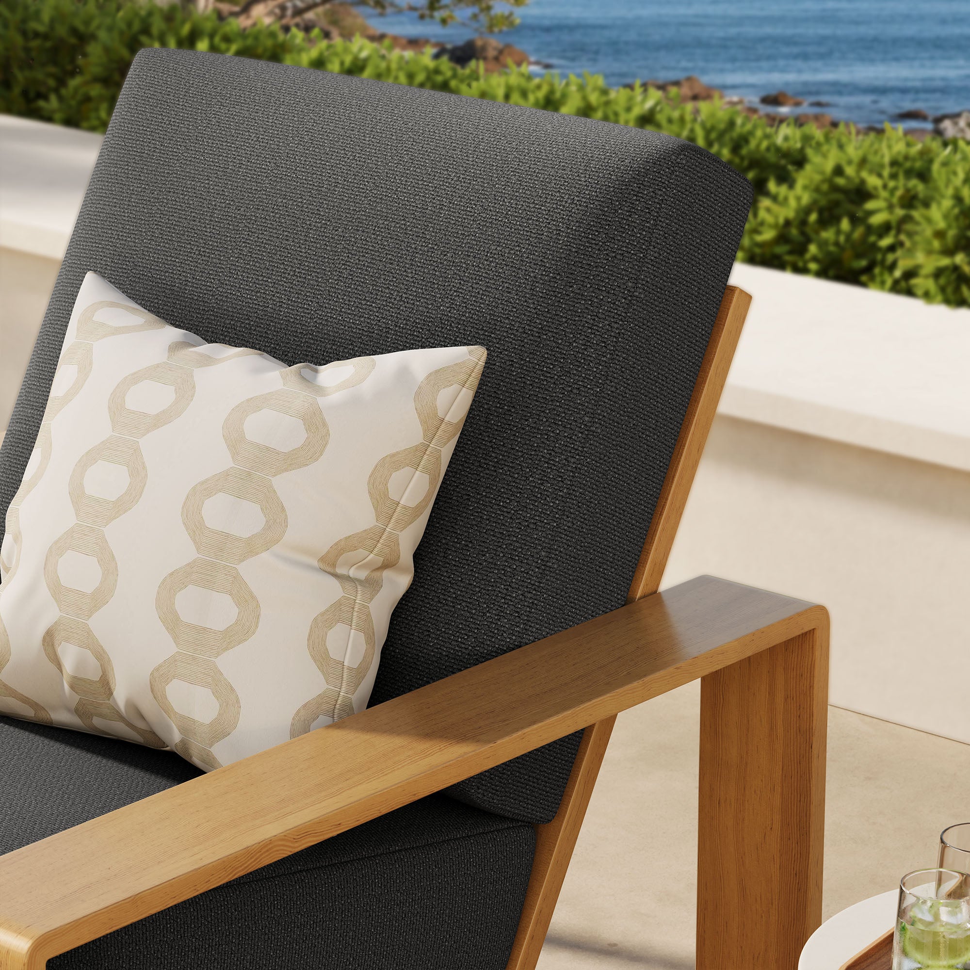 Lirienne Outdoor Patio Aluminum Faux Wood Armchair, Charcoal Natural
