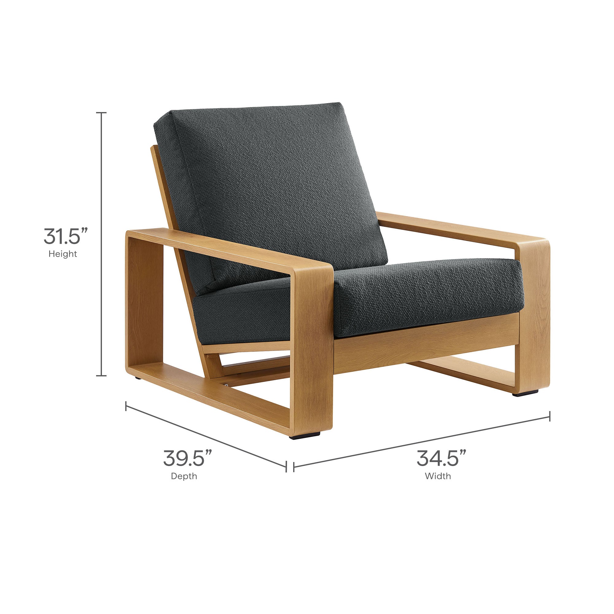 Lirienne Outdoor Patio Aluminum Faux Wood Armchairs Set of 2, Charcoal Natural