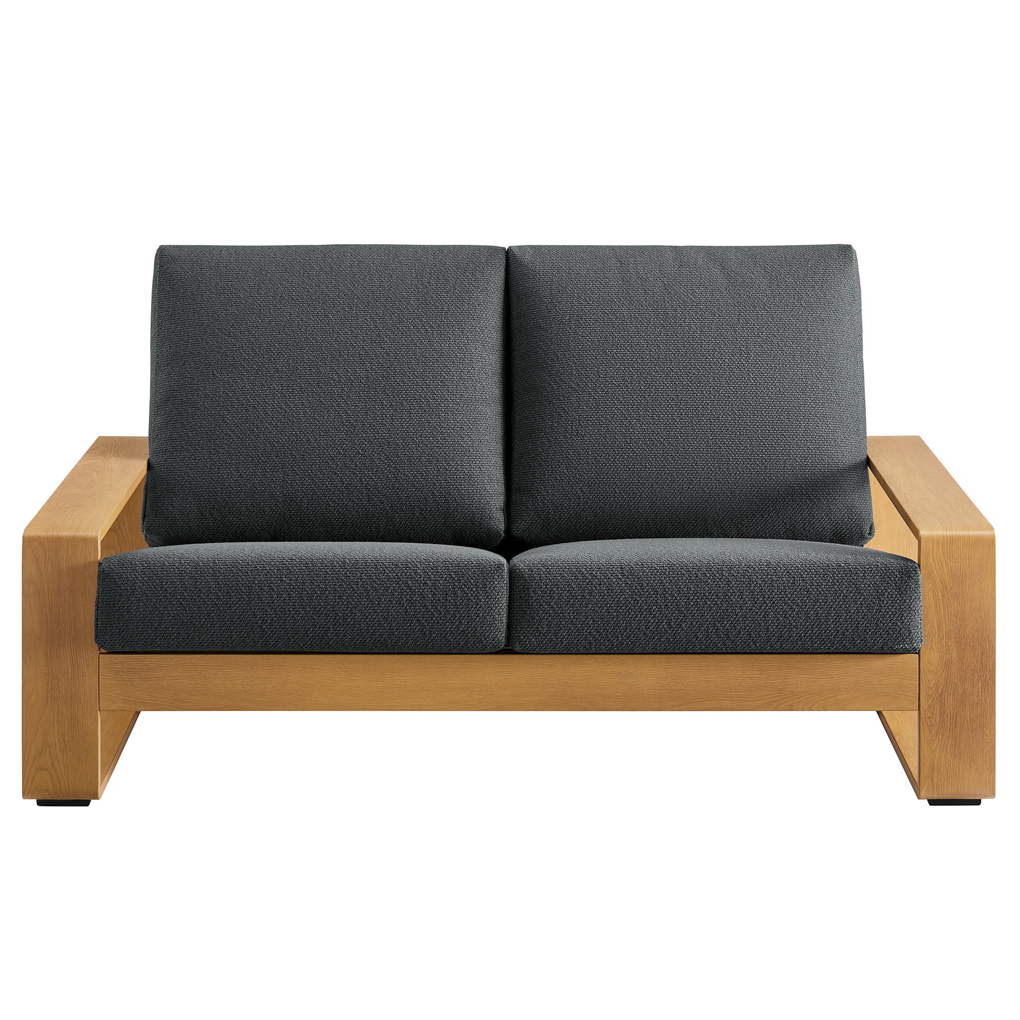 Lirienne Outdoor Patio Aluminum Faux Wood Loveseat, Charcoal Natural