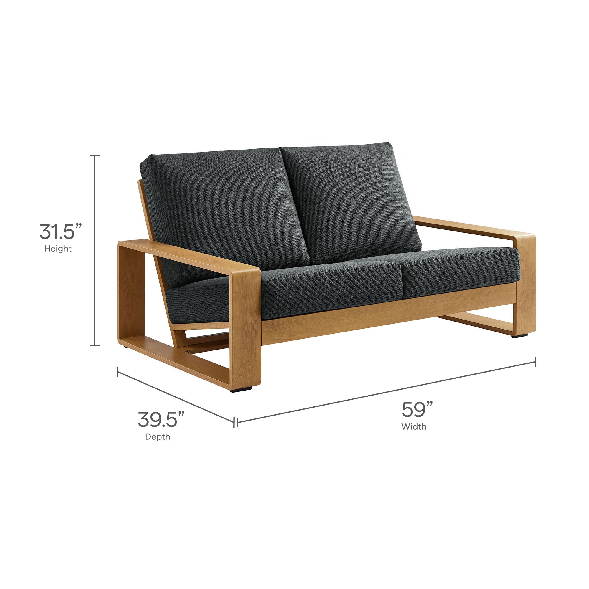 Lirienne 4-Piece Outdoor Patio Aluminum Faux Wood Furniture Set, Charcoal Natural