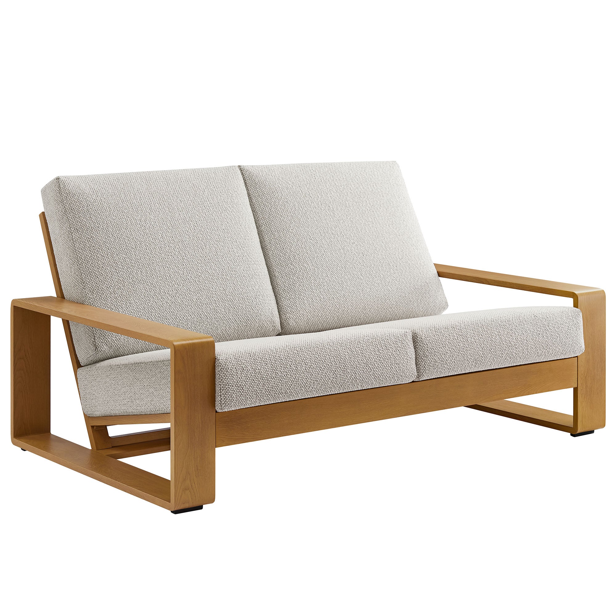 Lirienne Outdoor Patio Aluminum Faux Wood Loveseat, Ivory Natural